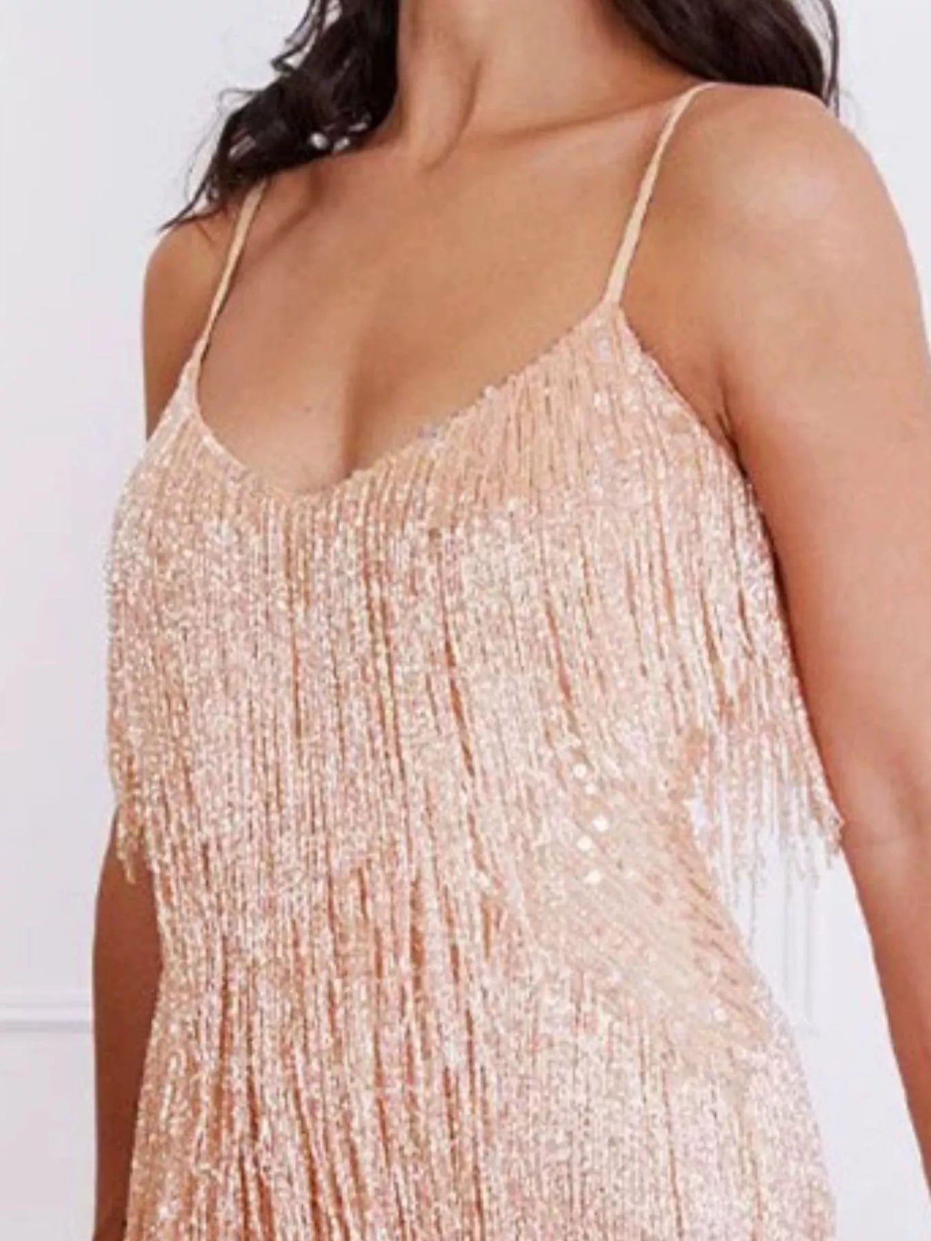 Full Size Sequin and Feather Fringe Mini Dress Plus Size