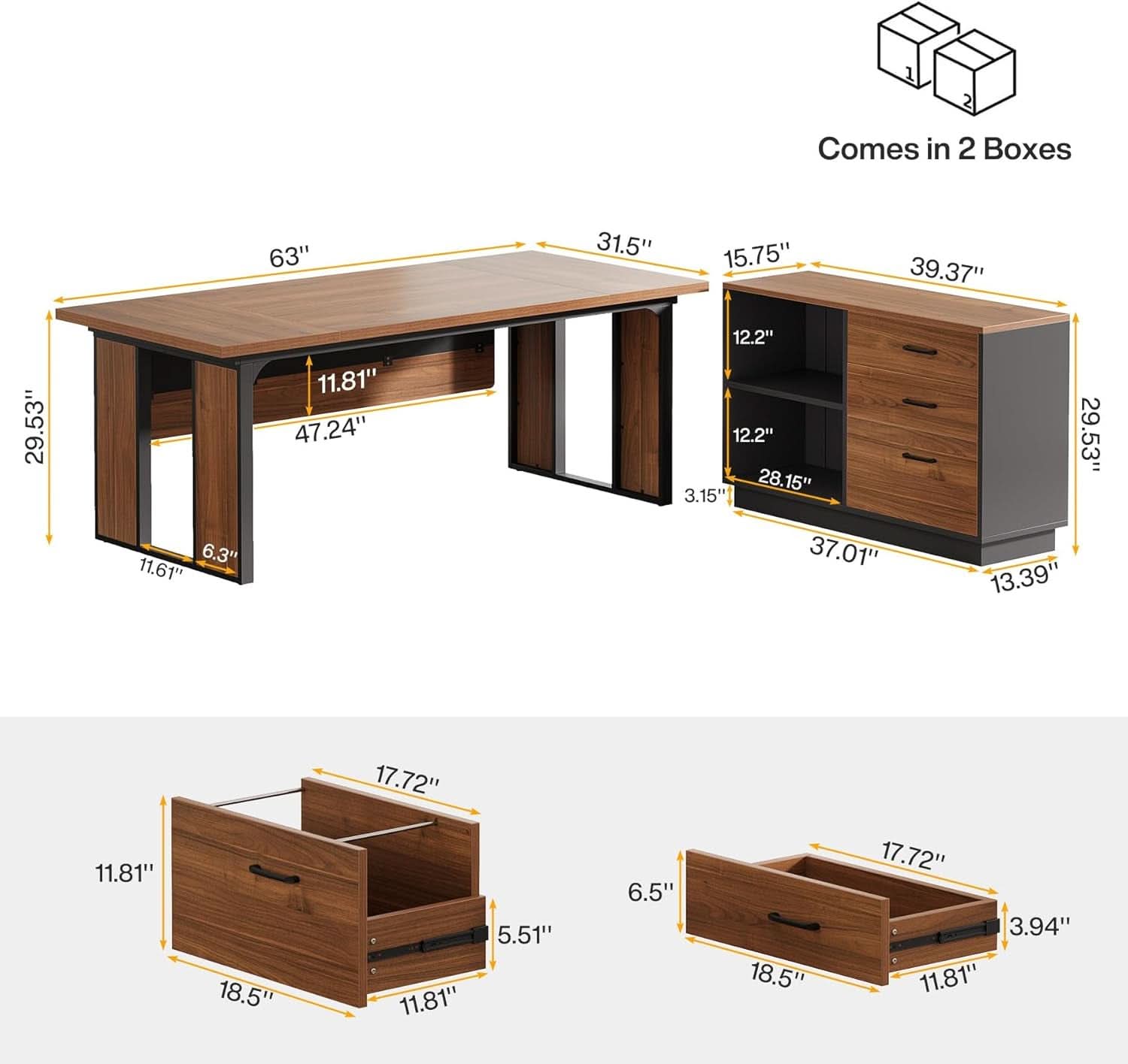 63 Inch L Shaped Executive Desk With Storage Shelves - Overture Gifts