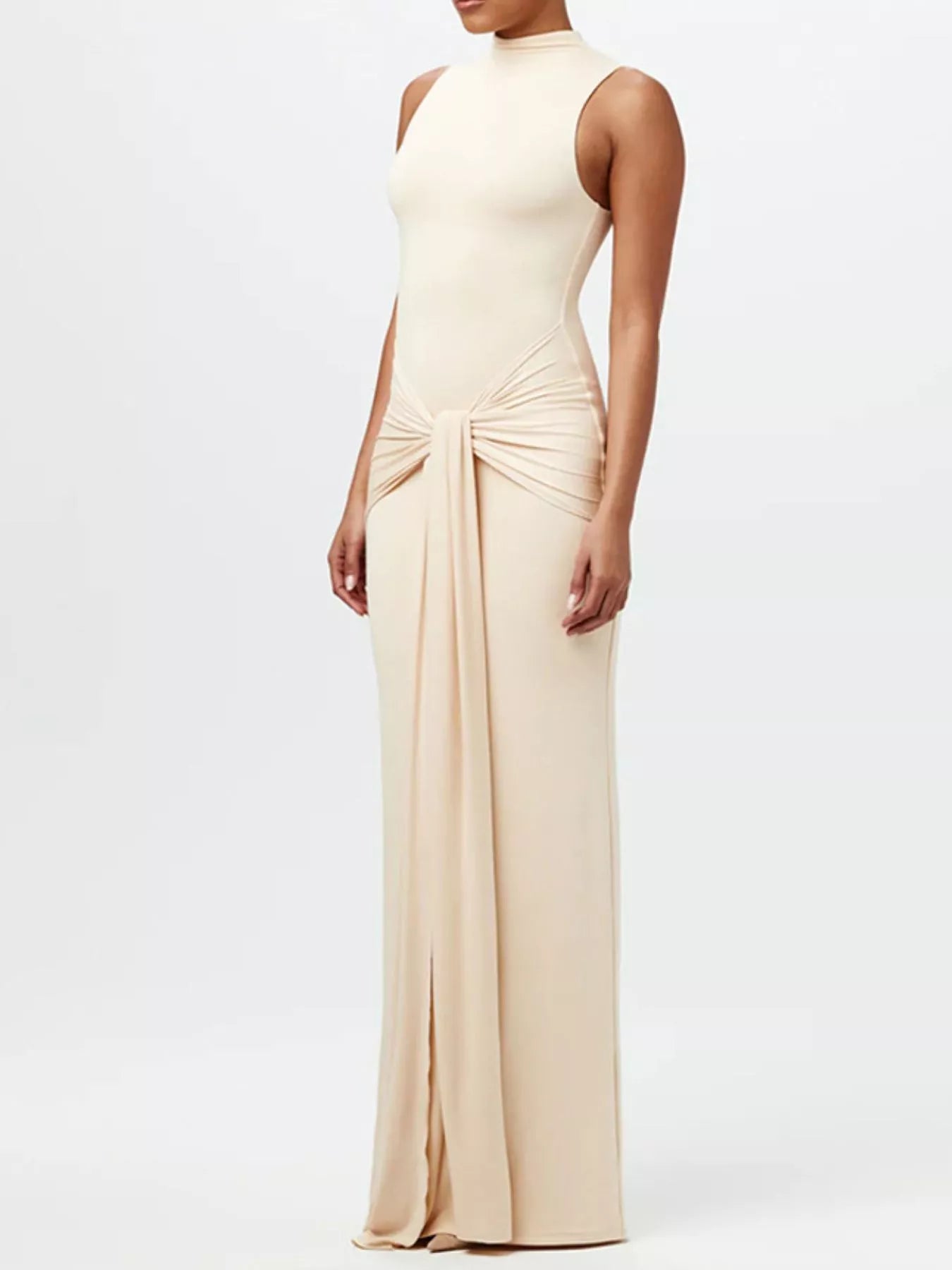 Sleeveless Mock Neck Knot Front Maxi Dress