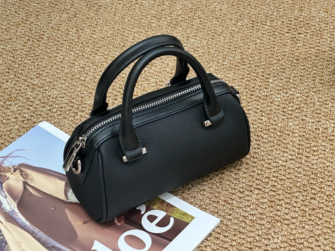 Cross-border Top-grain Leather Boston Pillow Bag, Single-shoulder, Crossbody Small Bag, Versatile Genuine Leather Women's Handbag
