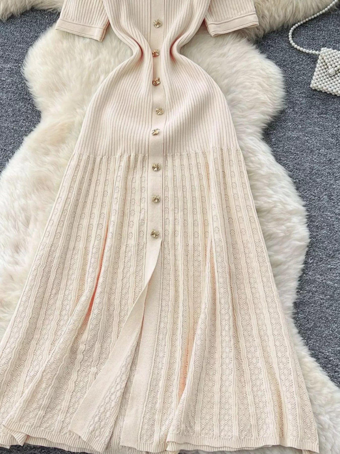 Button Front Short Sleeve Knit Dress