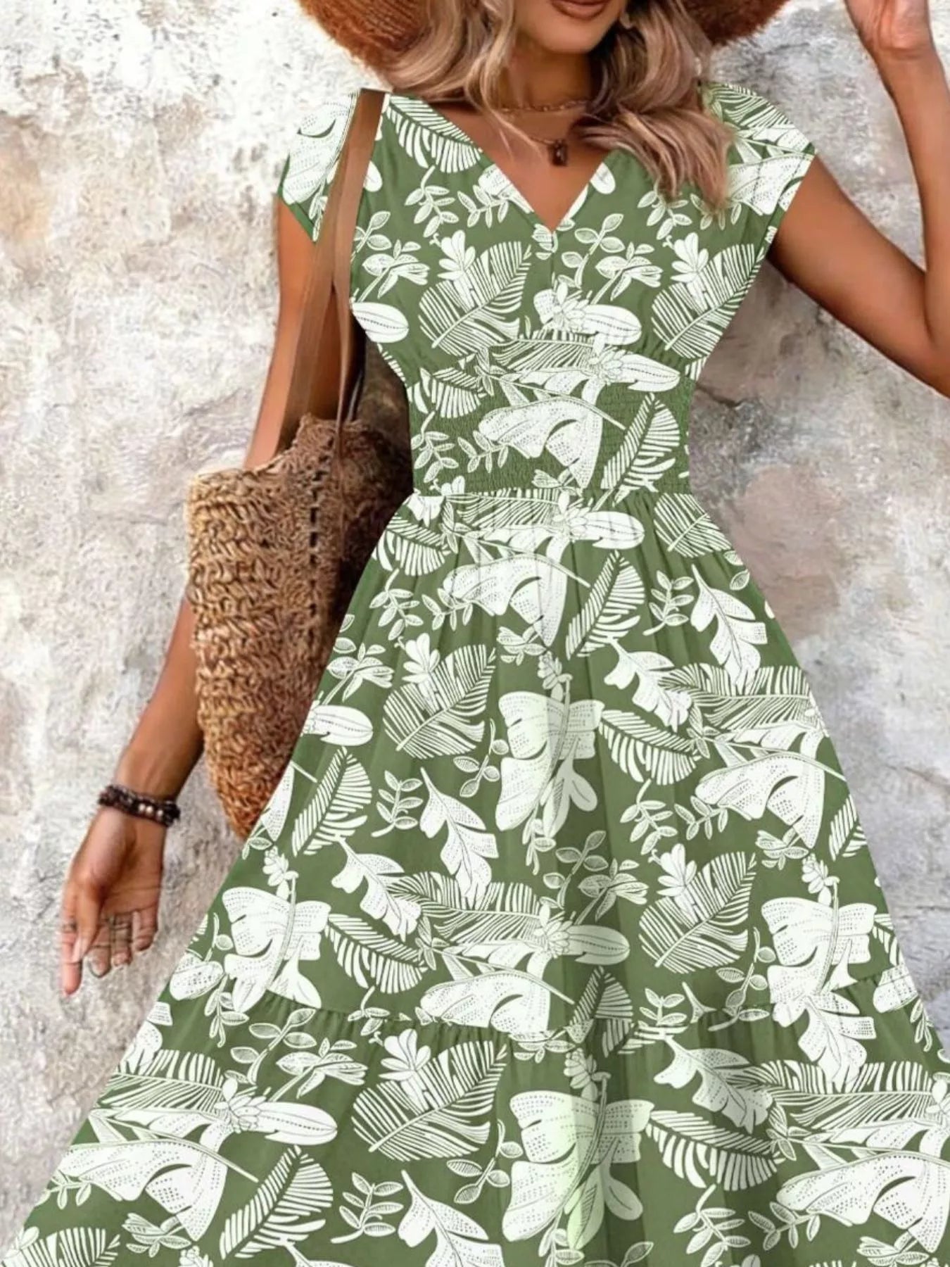 Full Size Printed V-Neck Tiered Maxi Dress Plus Size