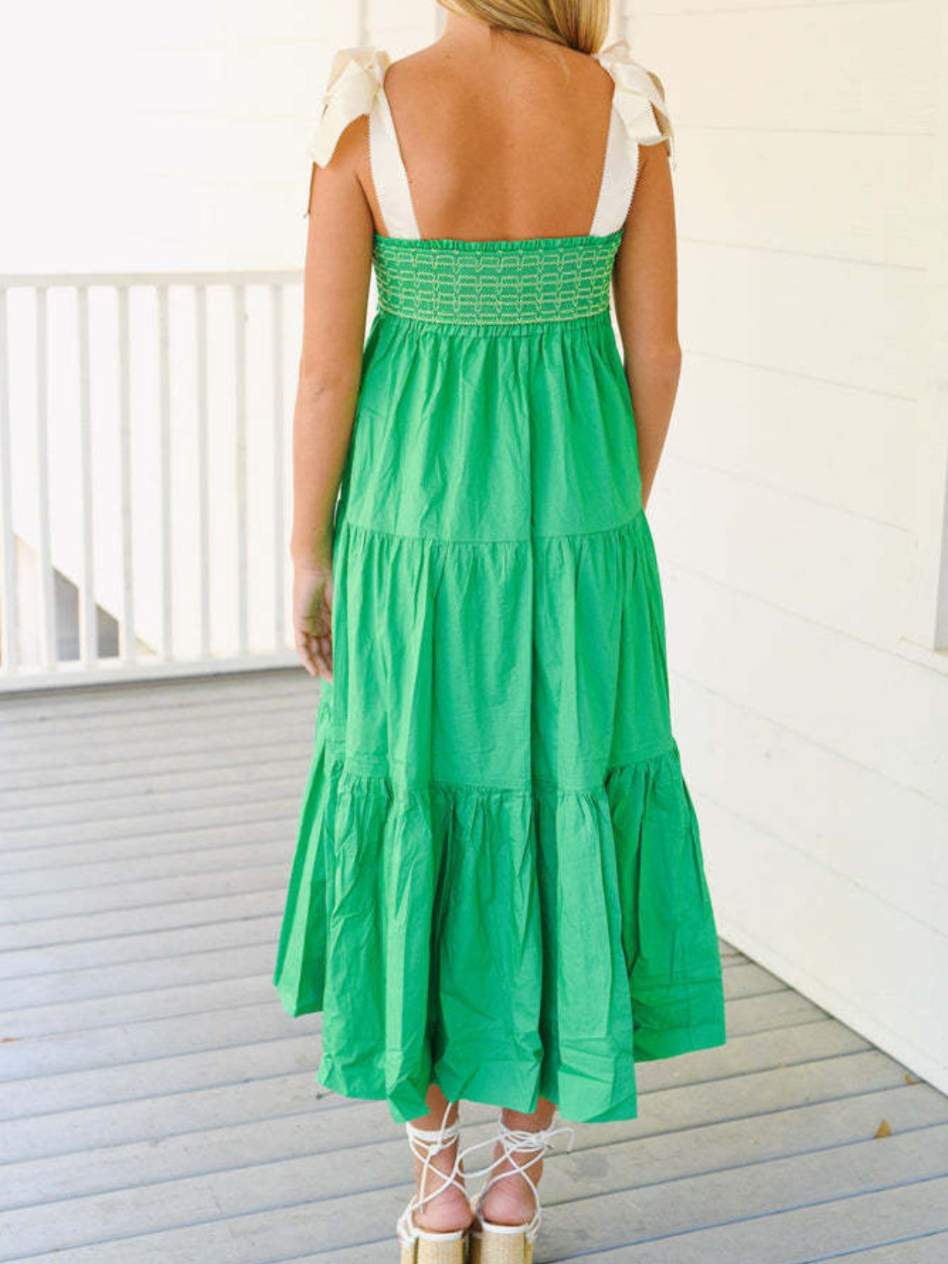 Tie Shoulder Tiered Midi Dress