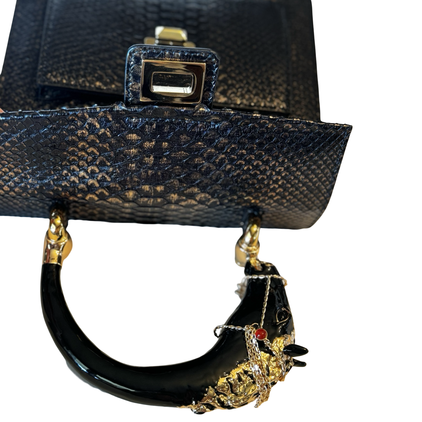 Noir d’Or Horse Handle Handbag
Authentic Black and Gold Python