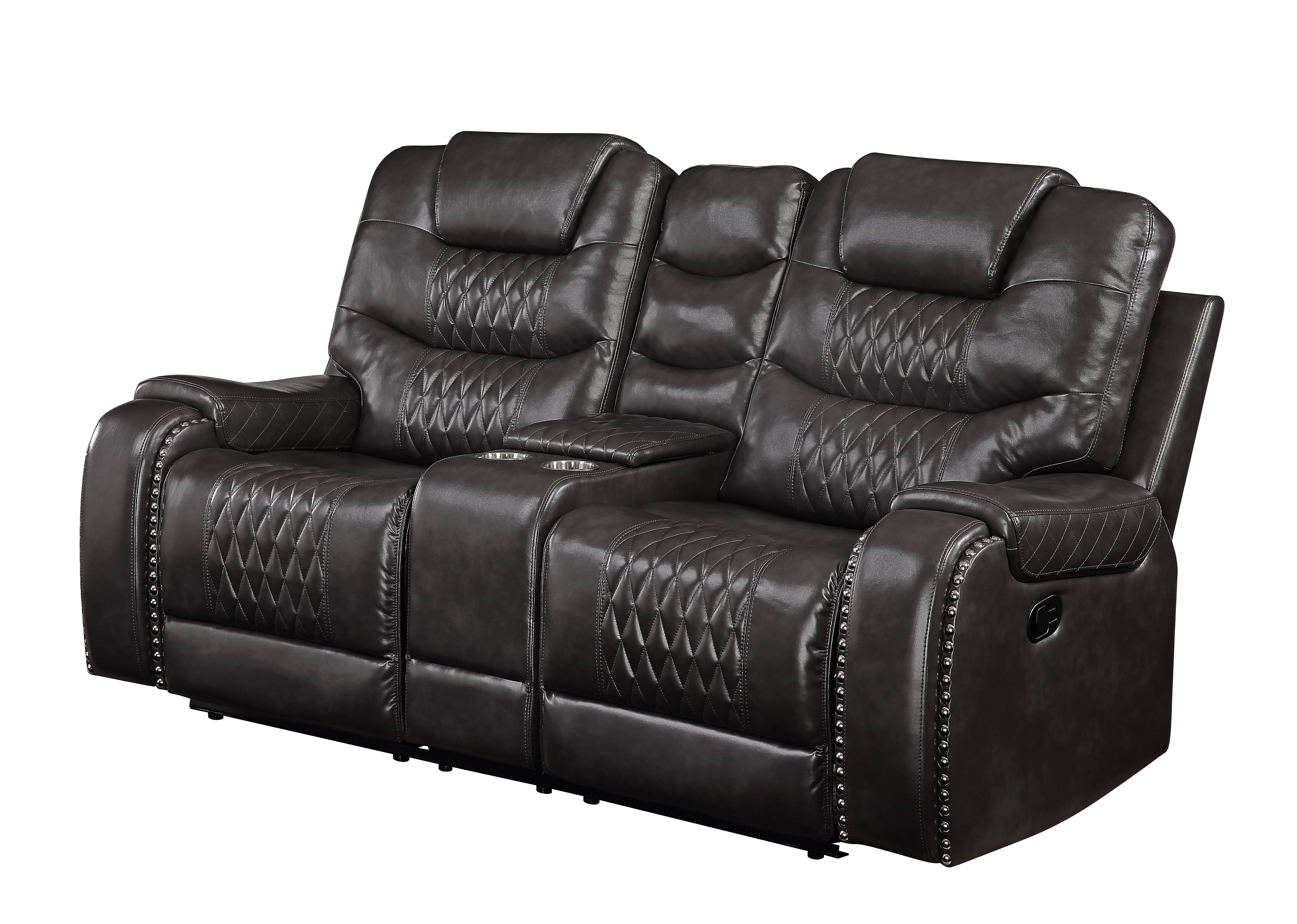Braylon Magnetite Synthetic Leather Recliner Loveseat with Cupholder Console