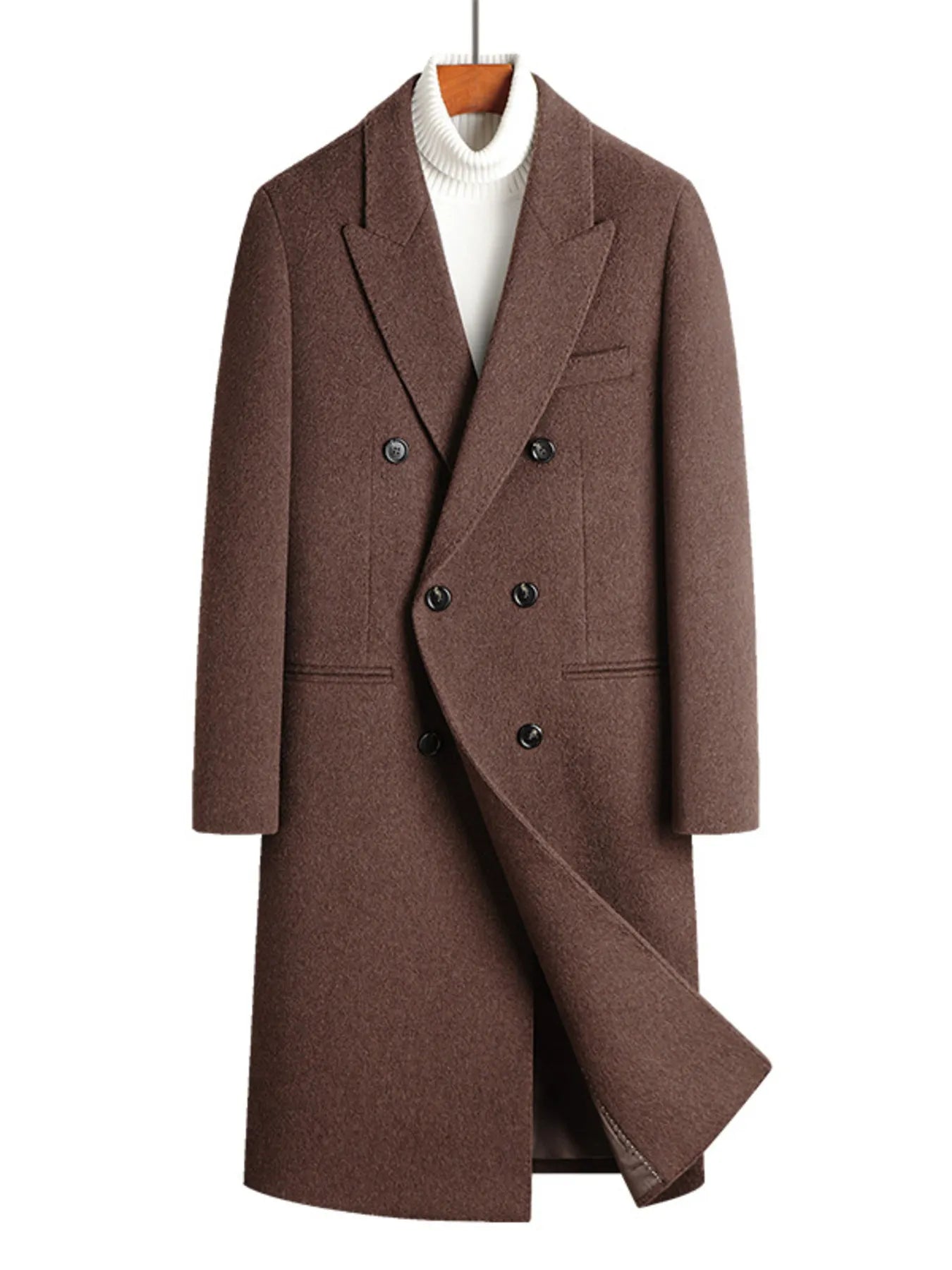 Men's Plus Size Double-Breasted Wool Overcoat