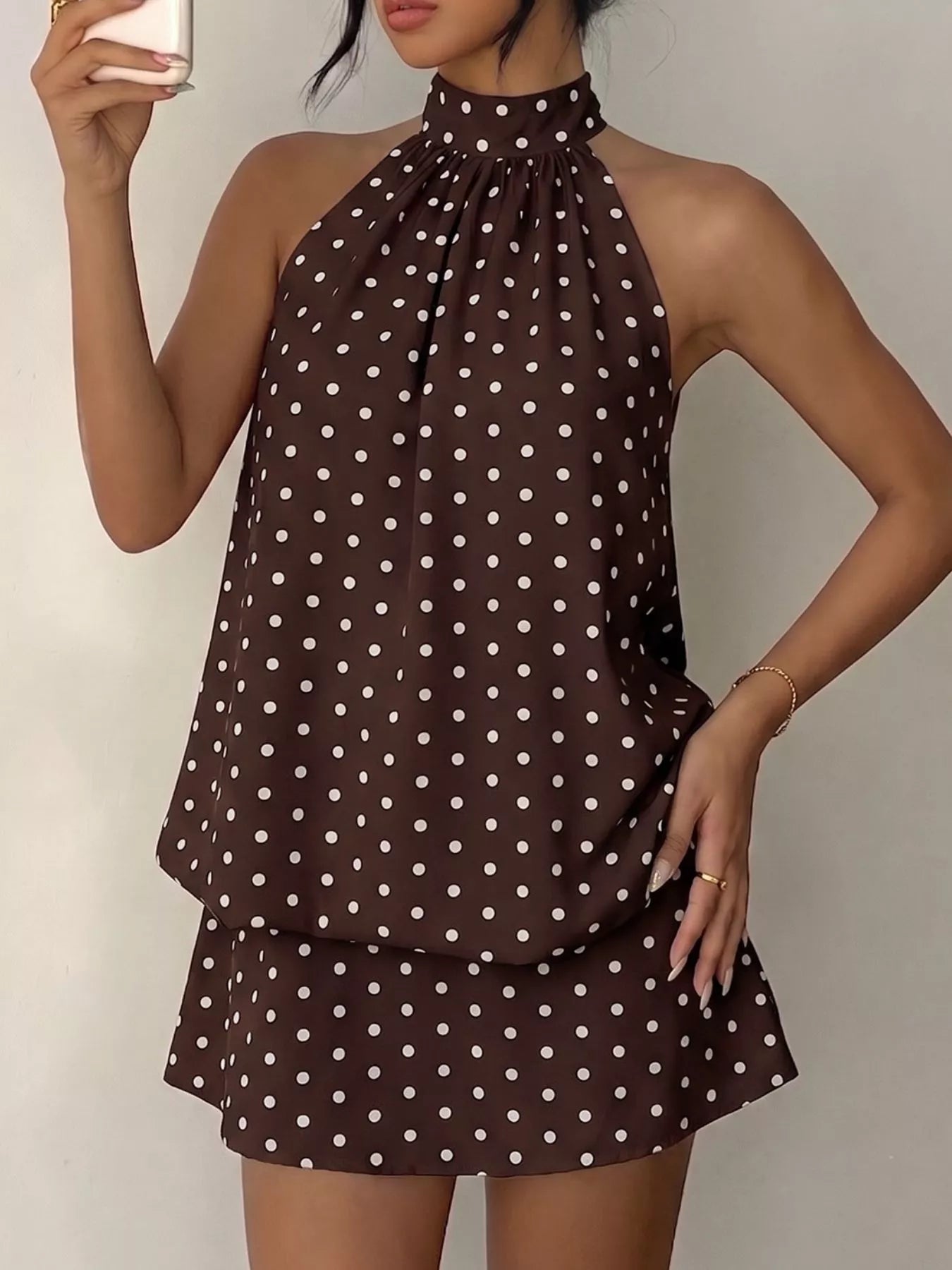 Polka Dot Halter Neck Mini Dress
