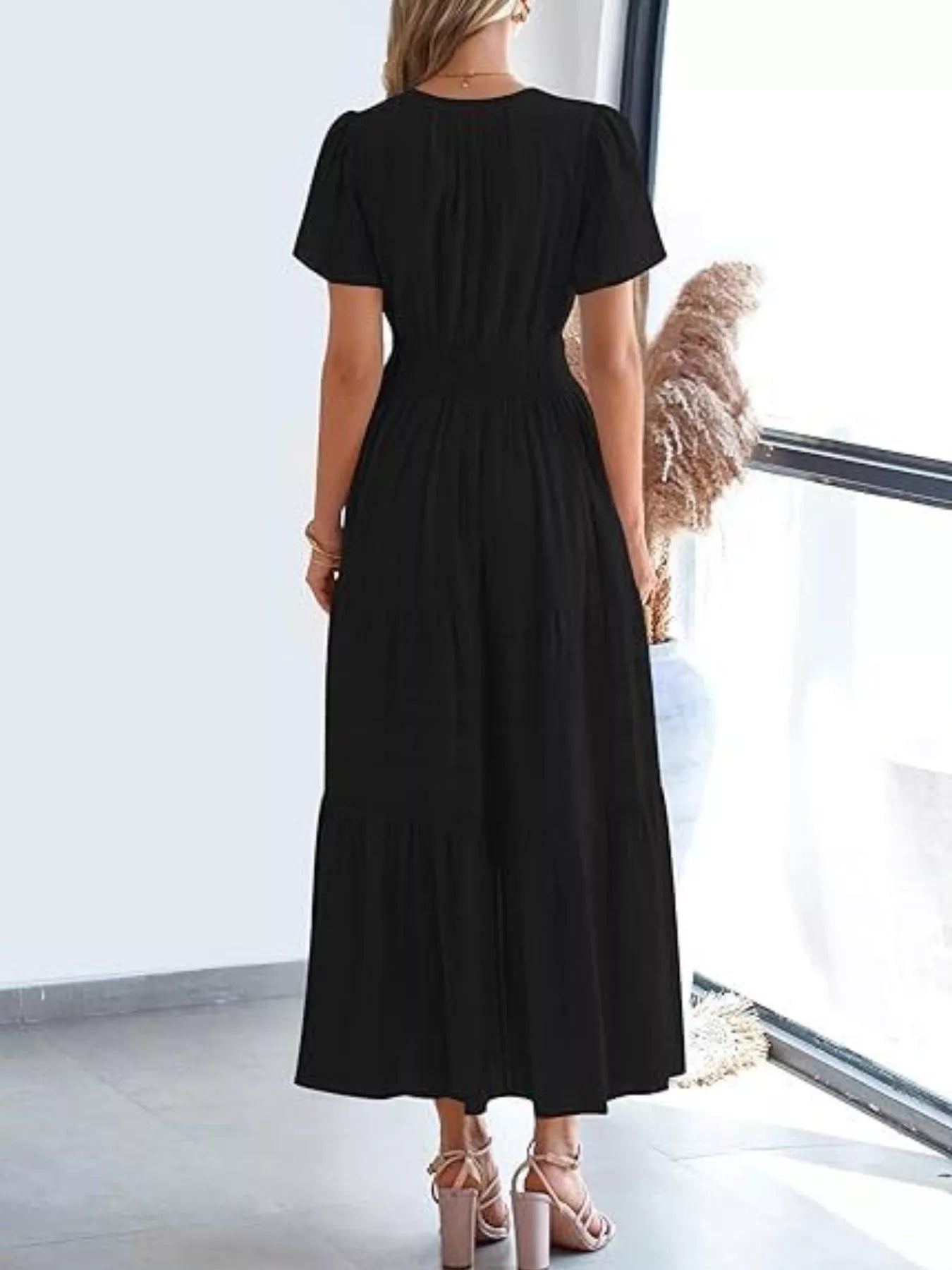 Full Size Short Sleeve Tiered Midi Dress Plus Size