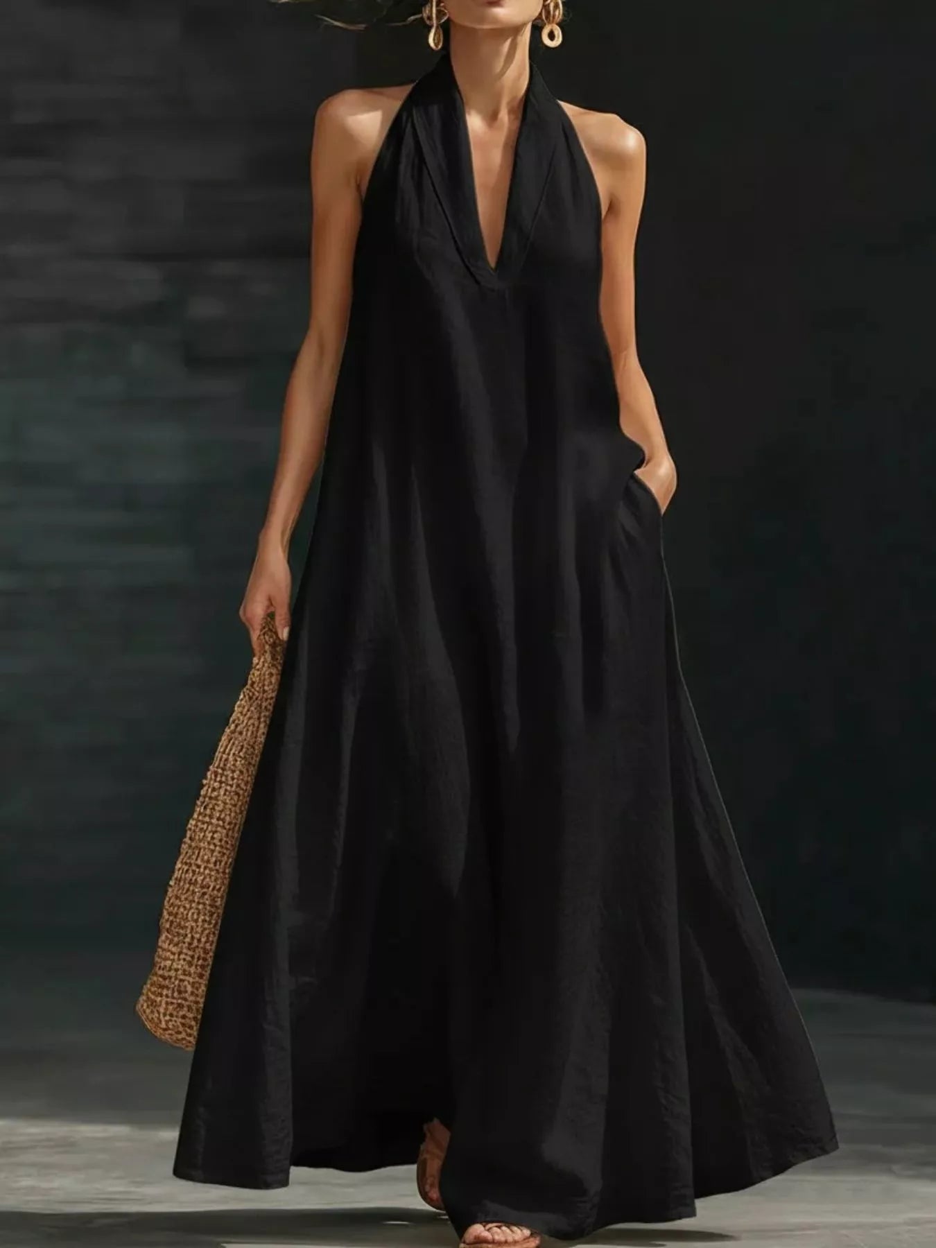 Full Size Halter Neck Sleeveless Maxi Dress Plus Size