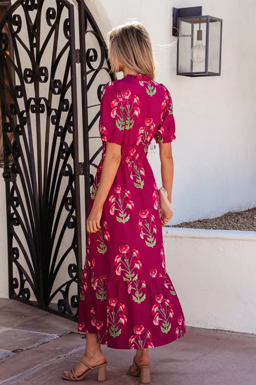 Floral Print Short Sleeve Midi Dress