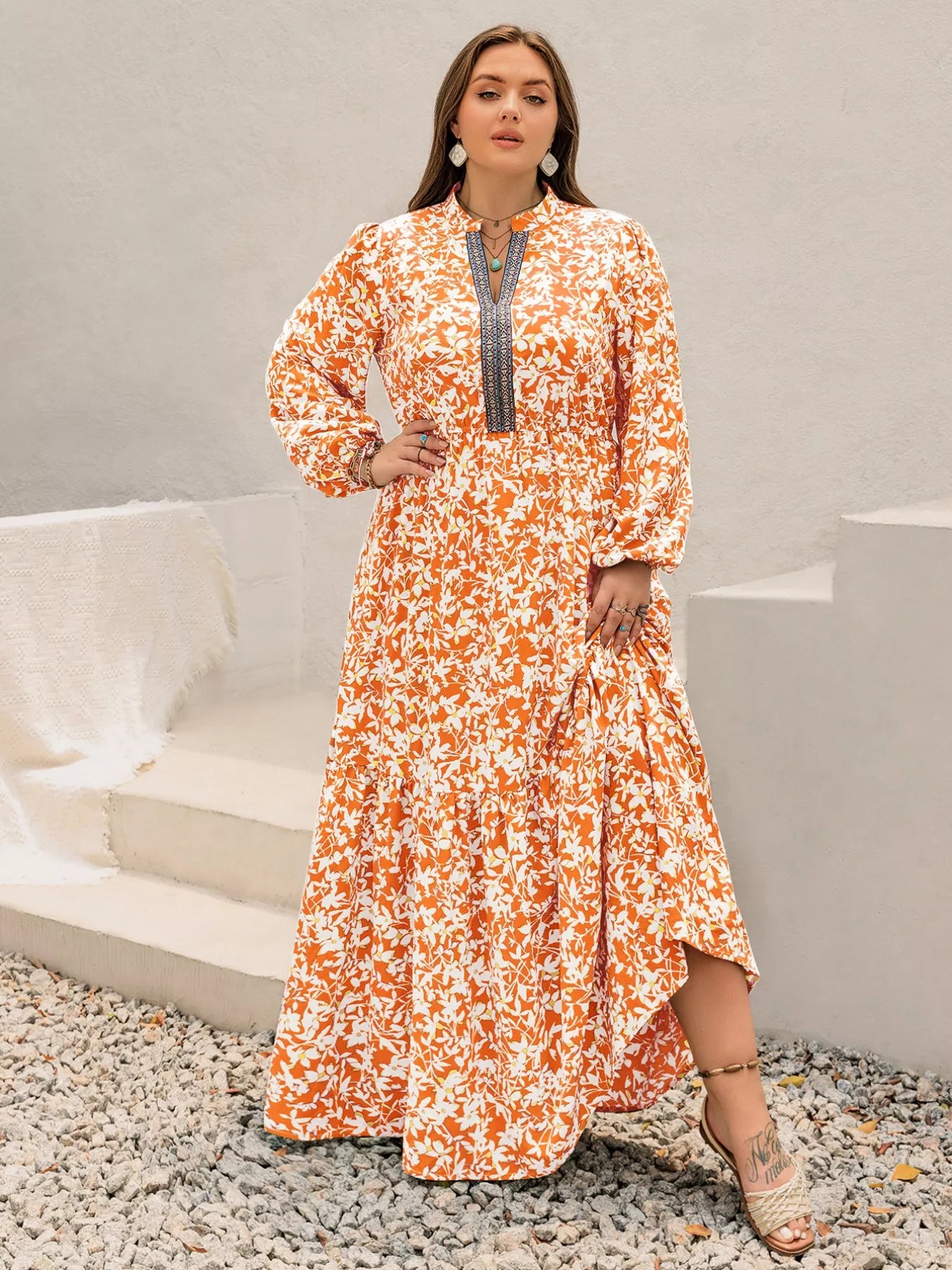 Plus Size Boho Floral Print Maxi Dress