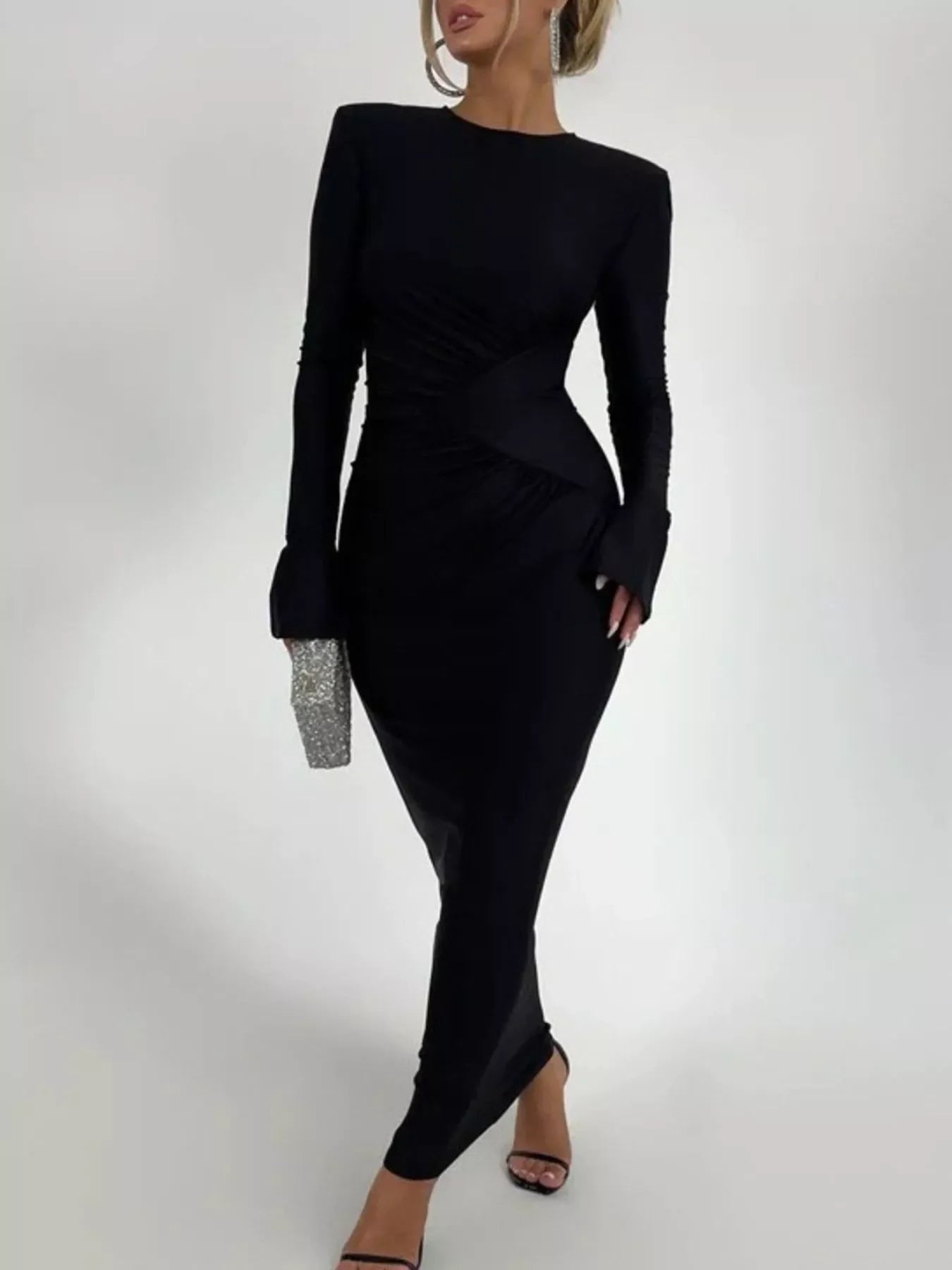 Ruched Long Sleeve Bodycon Maxi Dress