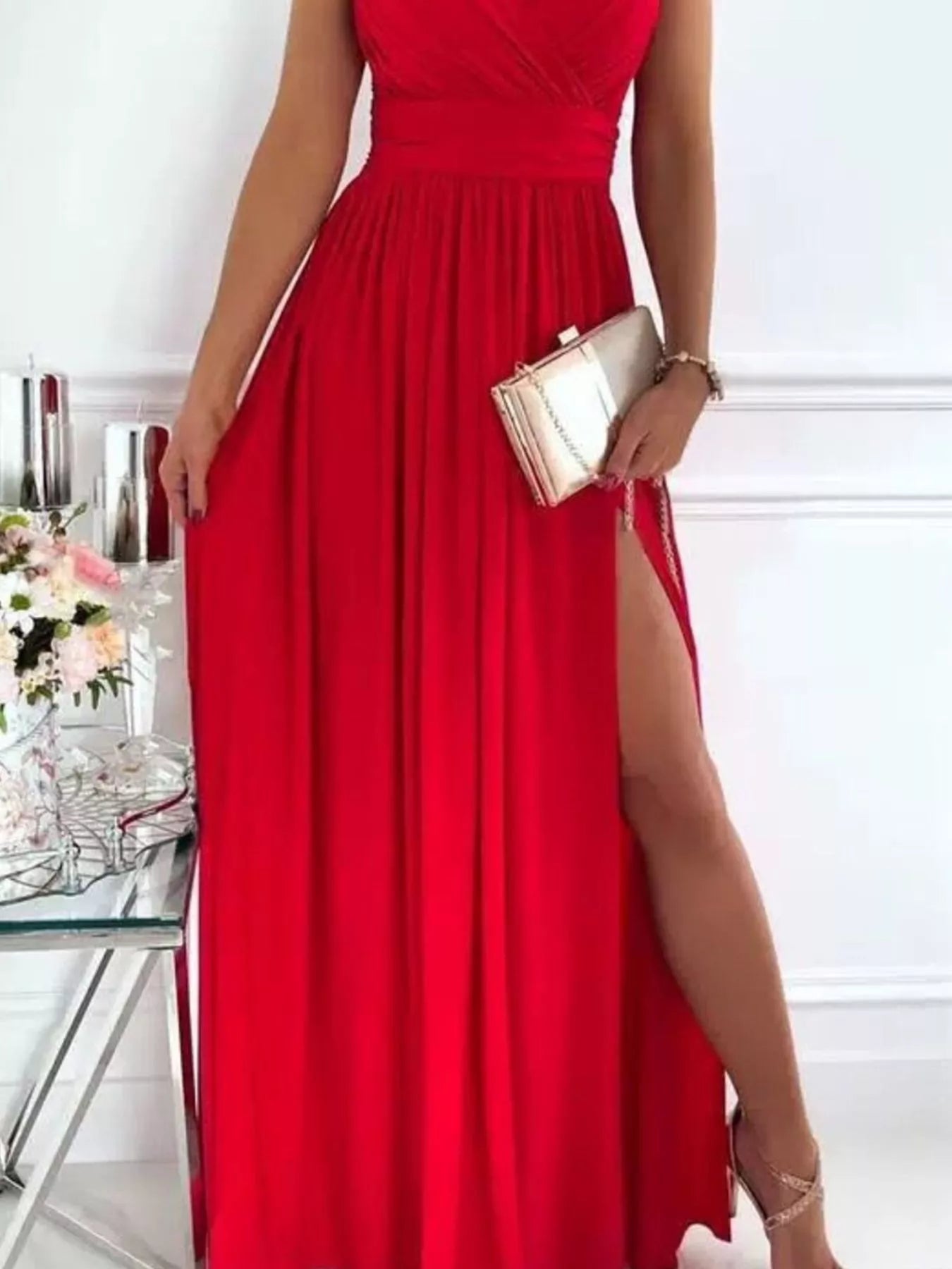 High Slit Lace Detail Maxi Dress