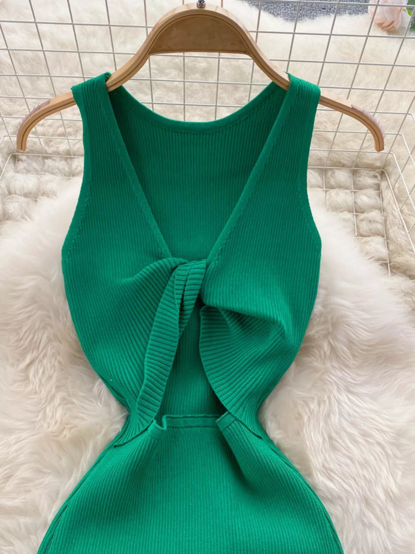Knot Back Sleeveless Knit Bodycon Midi Dres