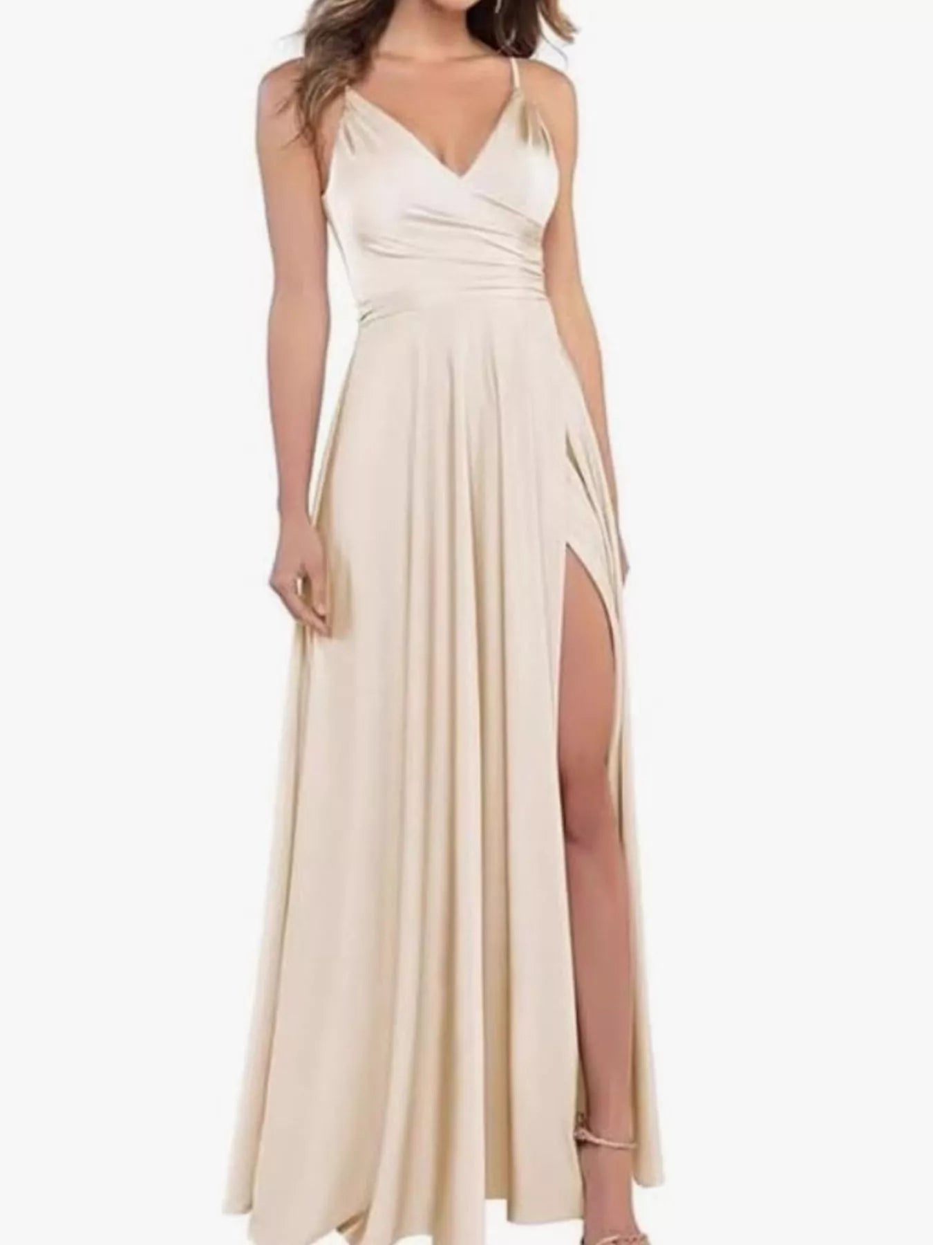 Ruched Slit Maxi Cami Dress