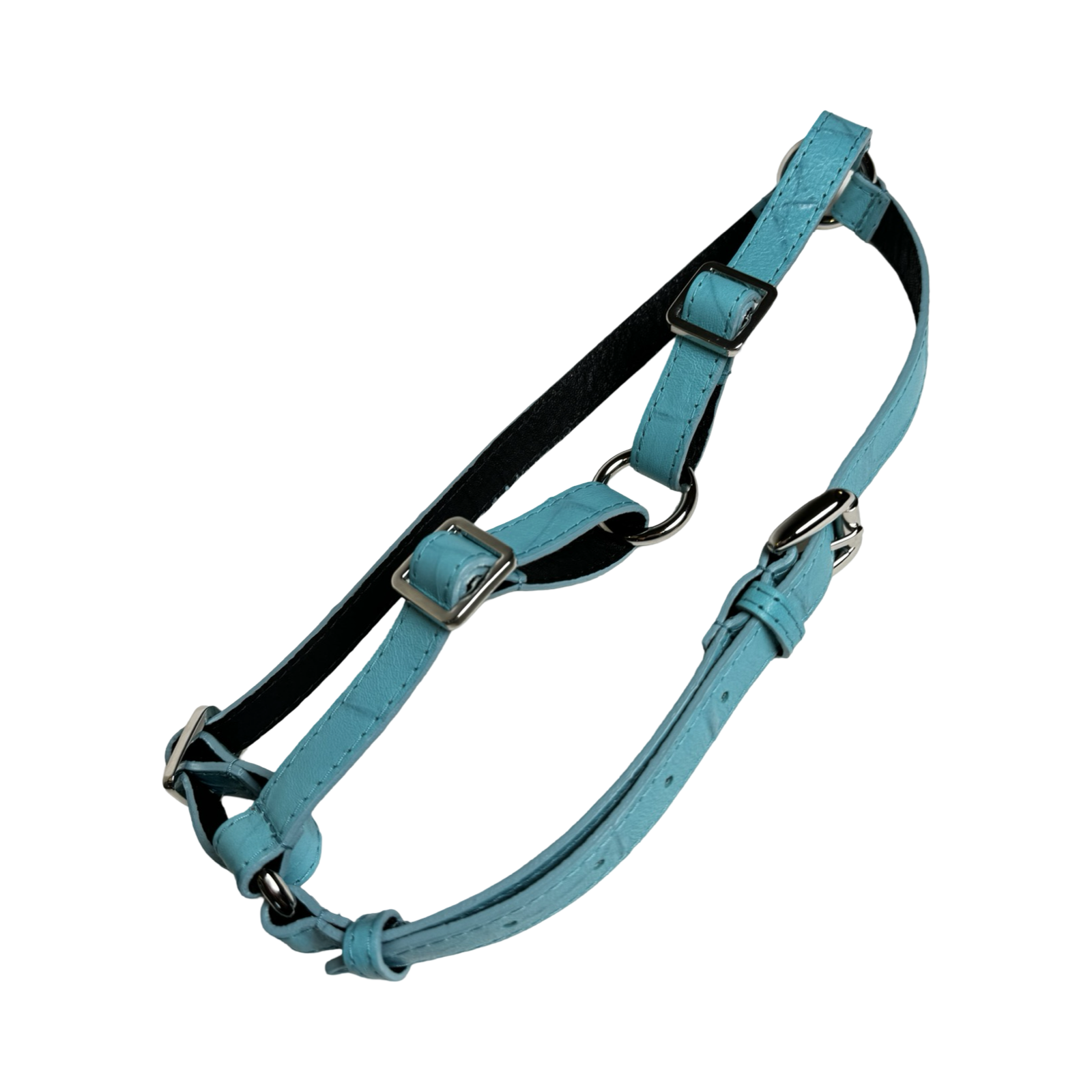 The Tiffany Collection. Gorgeous Turquoise Blue Embossed Croc Italian Leather Harness, With Silver Hardware