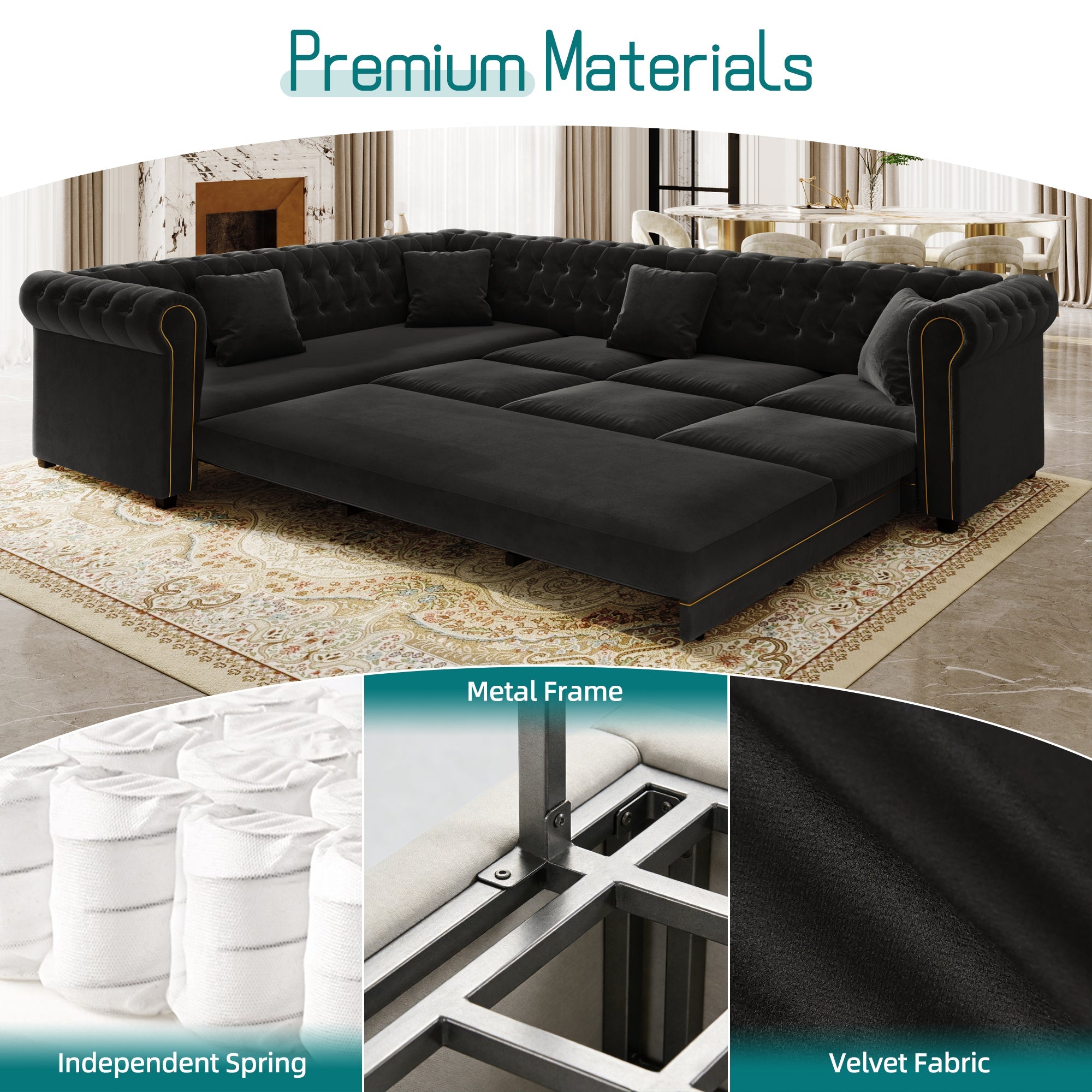 115.3" L-Shaped Sofa Couch with Pull-Out Bed