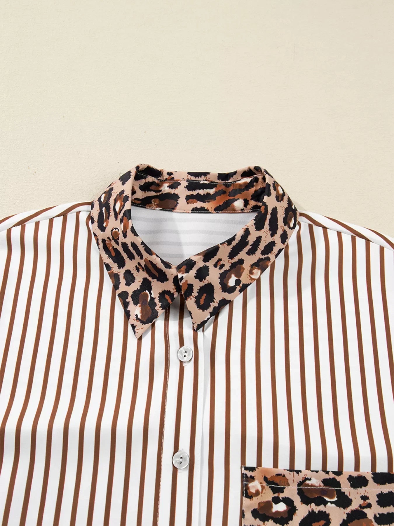 Striped Leopard Print Button Up Shirt Dress