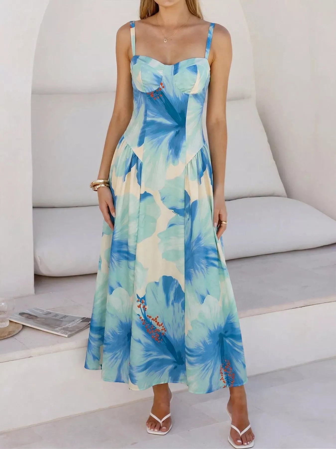 Floral Print Sweetheart Neck Dress