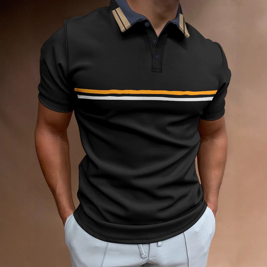 Polo shirt button up striped men's sports polo shirt with threaded collar top
