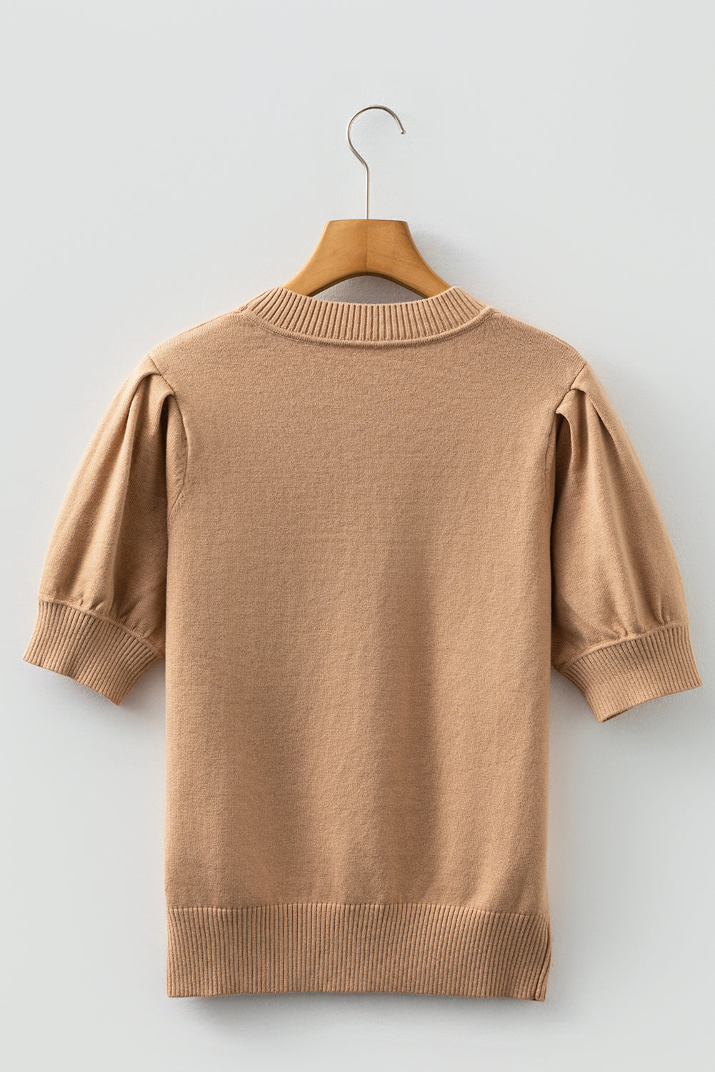 Chloe Solid Color Knit Short Puff Sleeve Sweater
