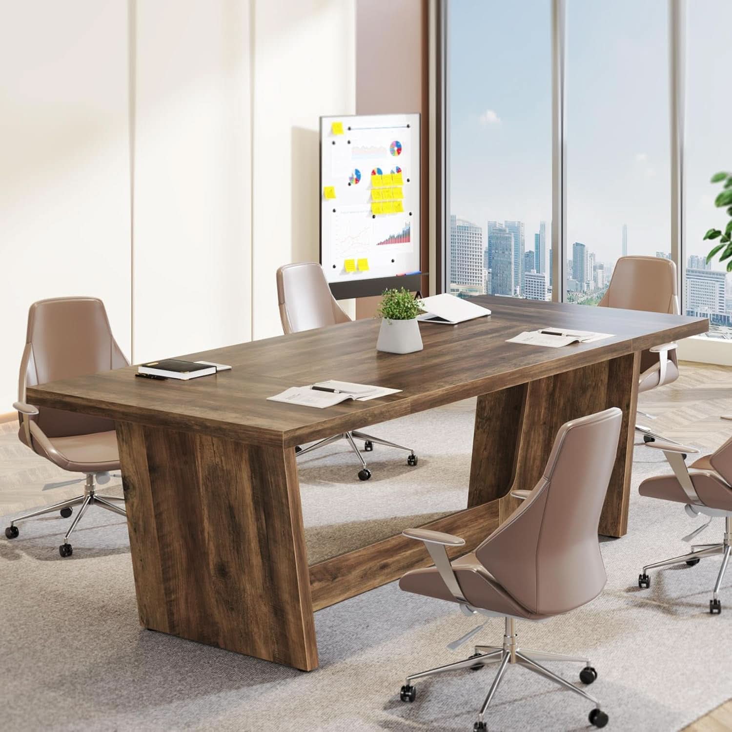 71 Inch Brown Executive Wood Computer Desk For Home Office