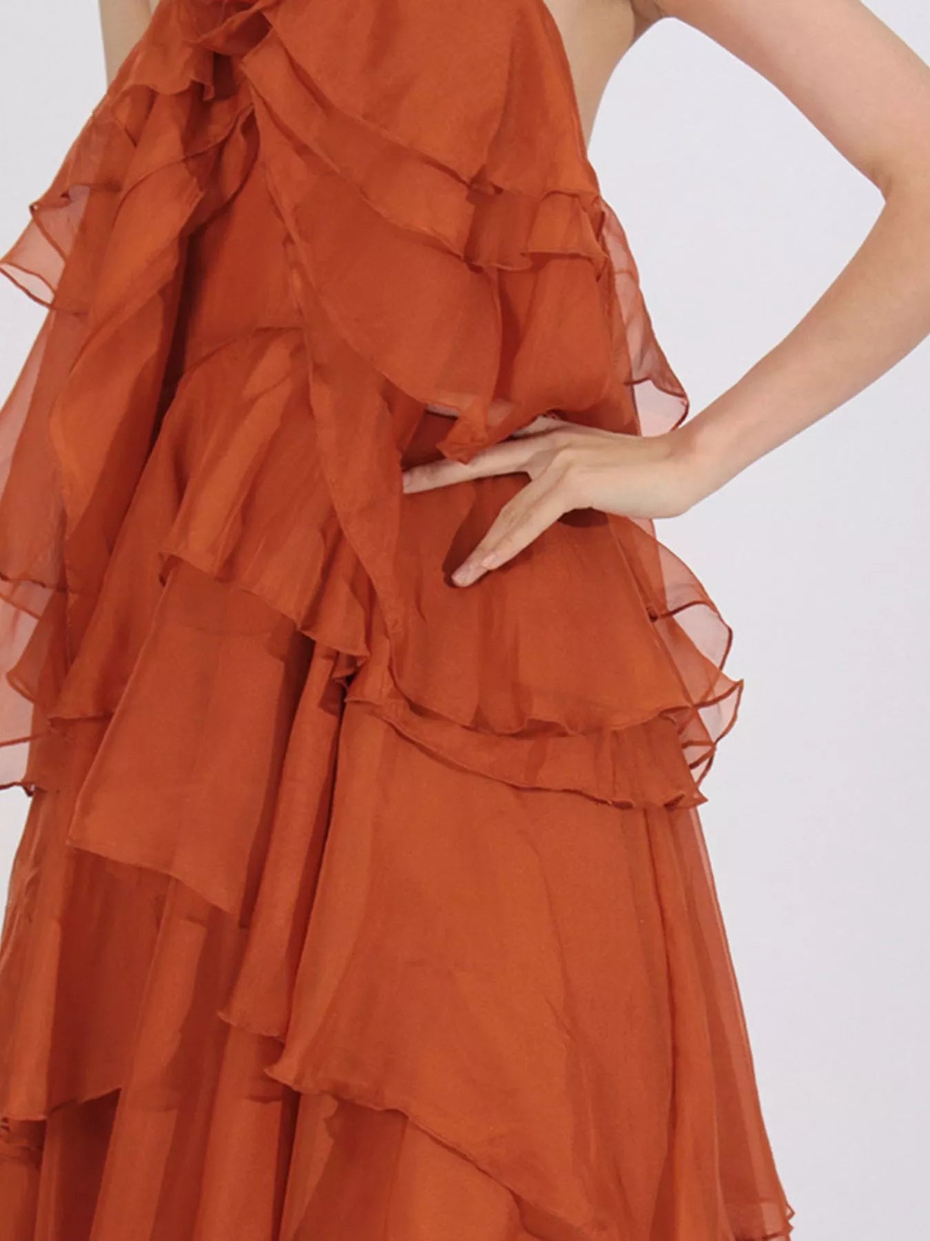 Ruffled Chiffon Halter Neck Maxi Dress