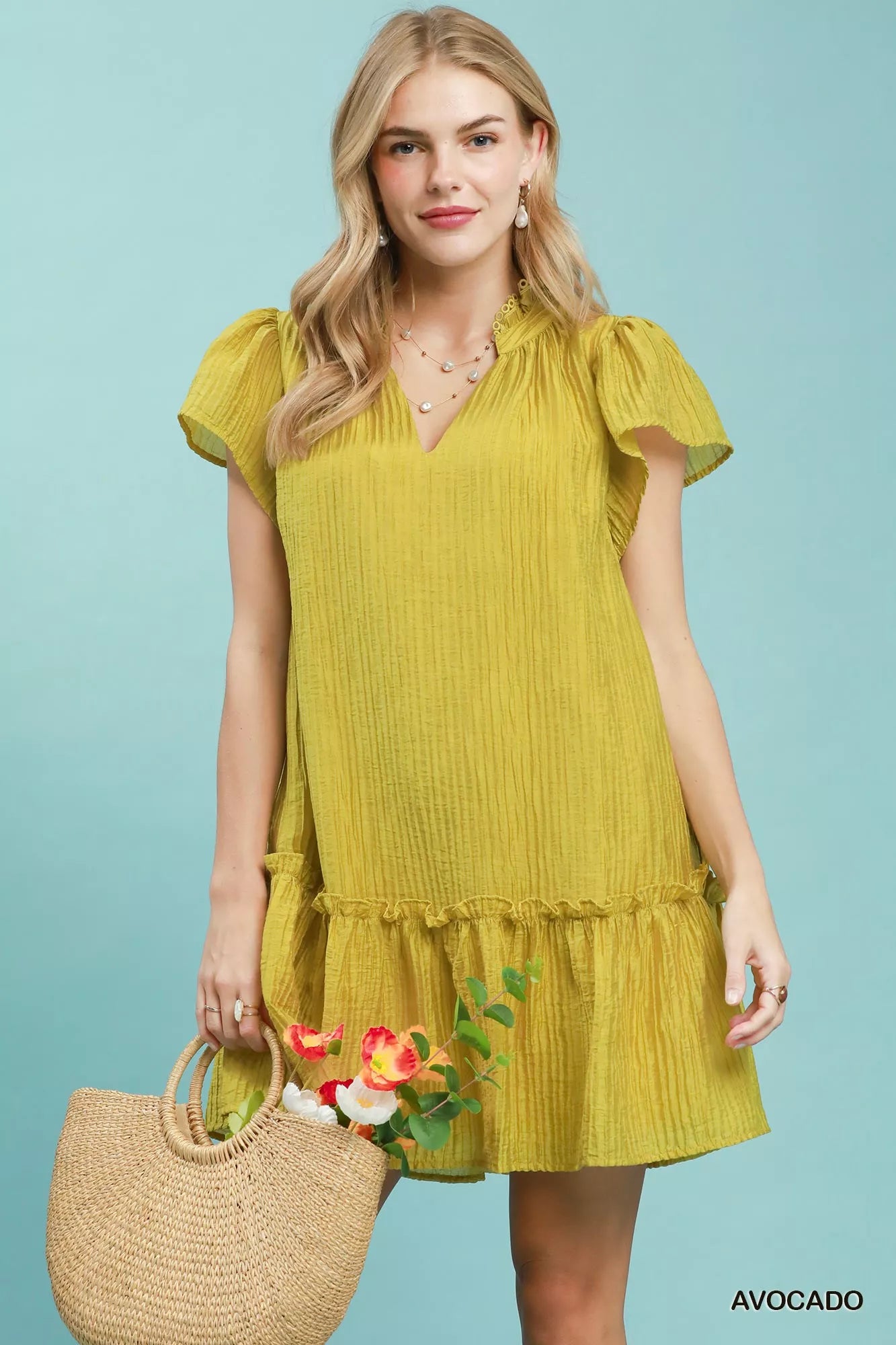 Umgee Textured Ruffle Hem Mini Dress