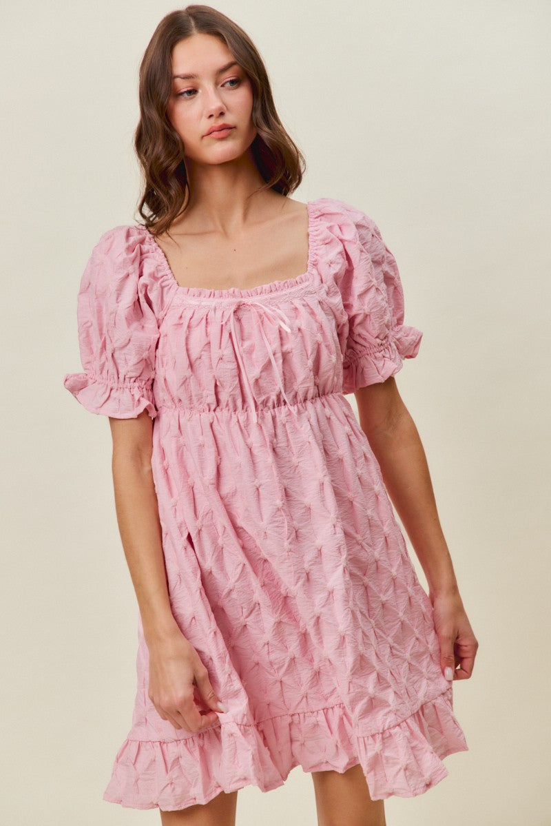 SO ME Texture Woven Ruching On Bust Mini Dress