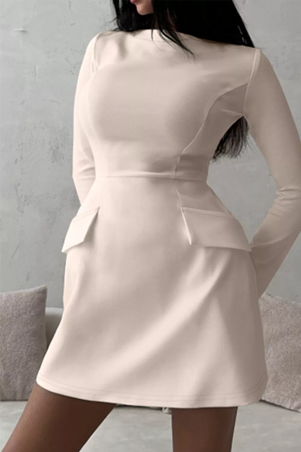 Long-Sleeve Mini Dress with Flap Pockets