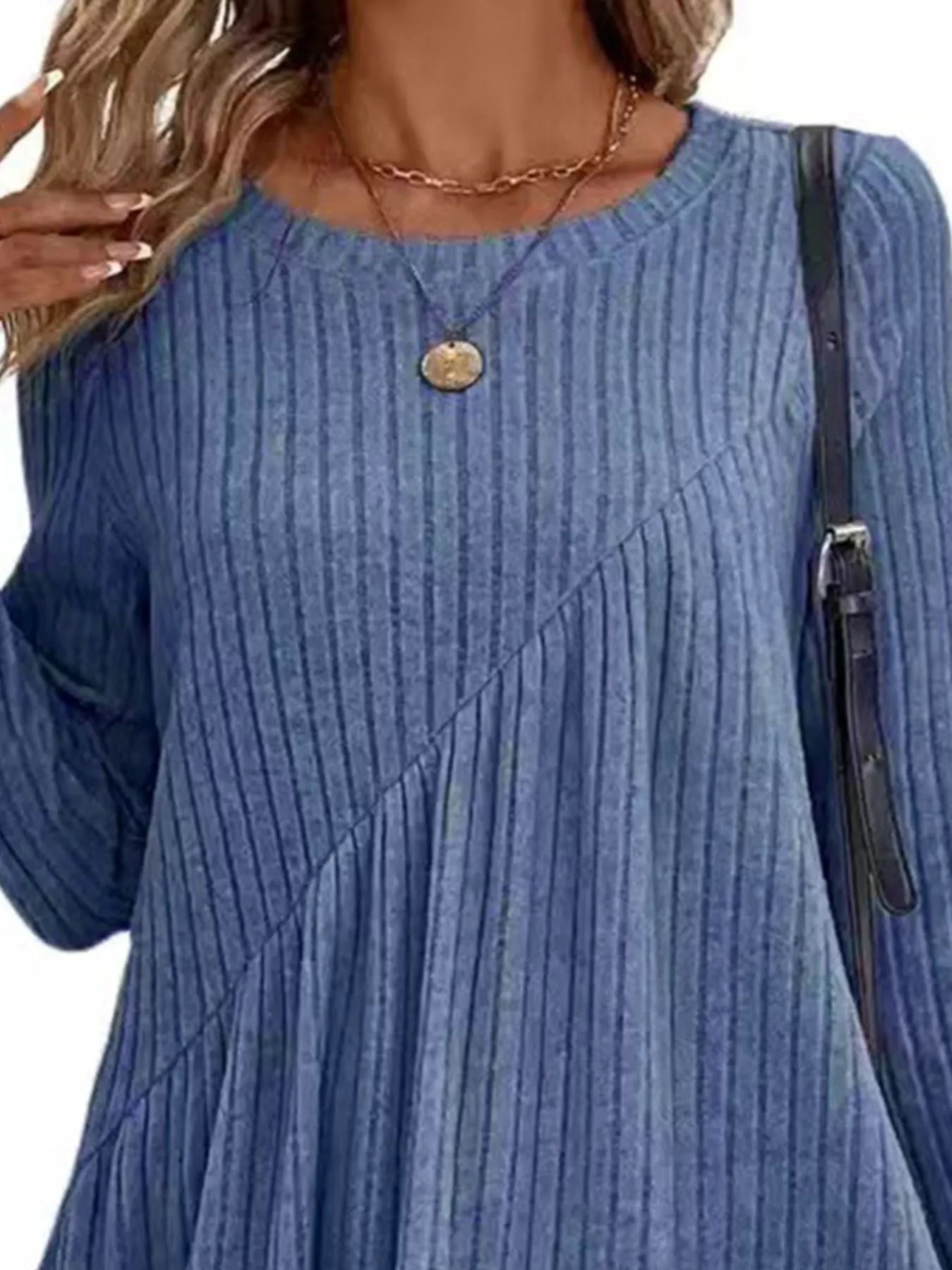 Casual Ribbed Knit Long Sleeve Swing Dress