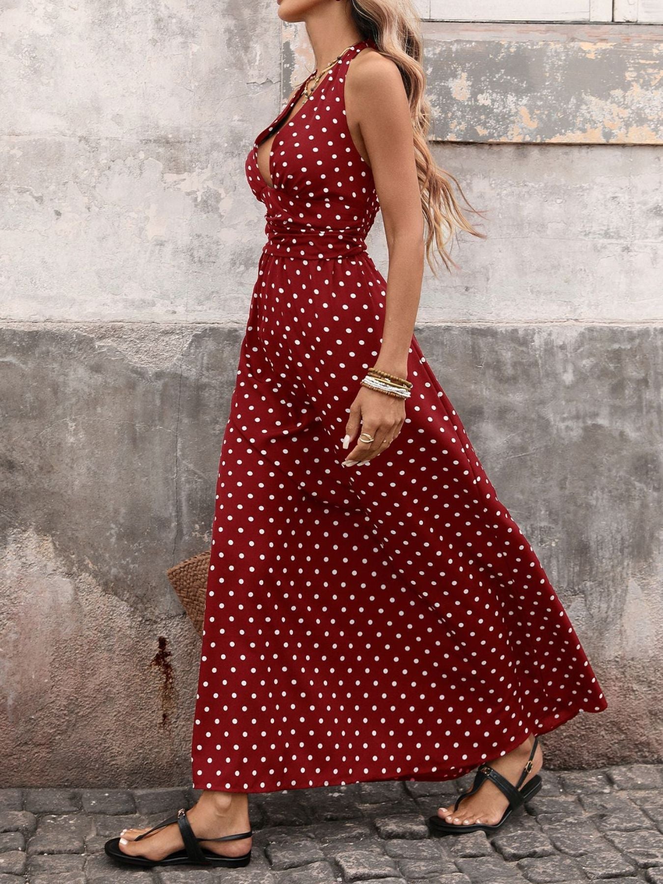 Polka Dot Halter Neck Maxi Dress