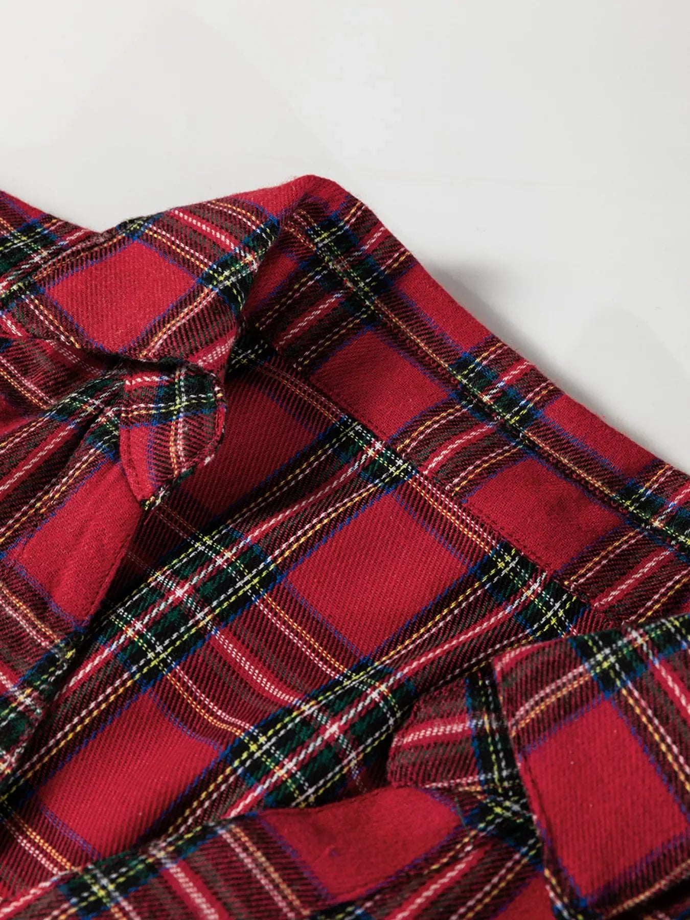 Plaid Shirt Collar Half Button Ruffle Hem Long Sleeve Mini Dress