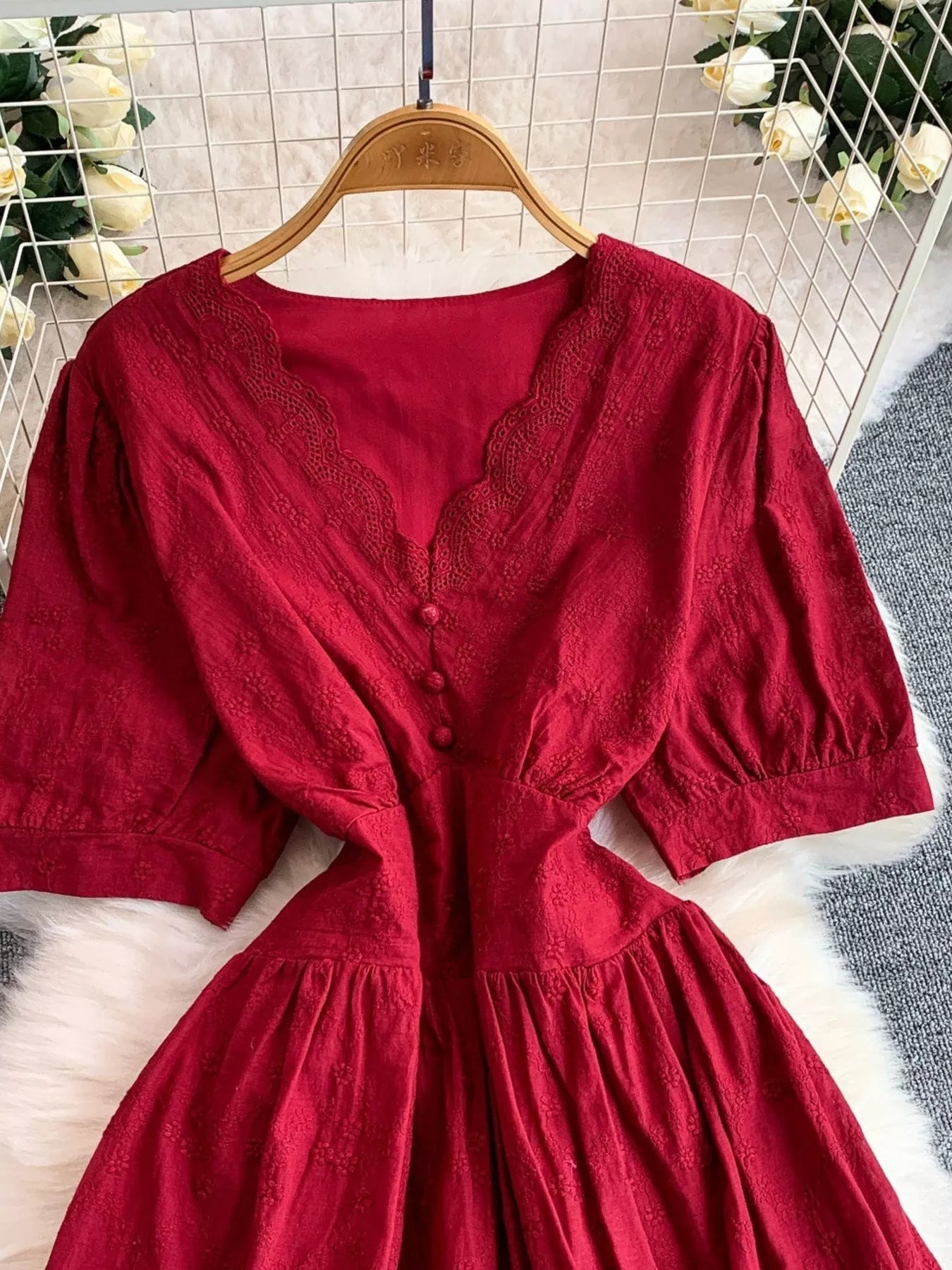 Lace Detail A-Line Midi Dress