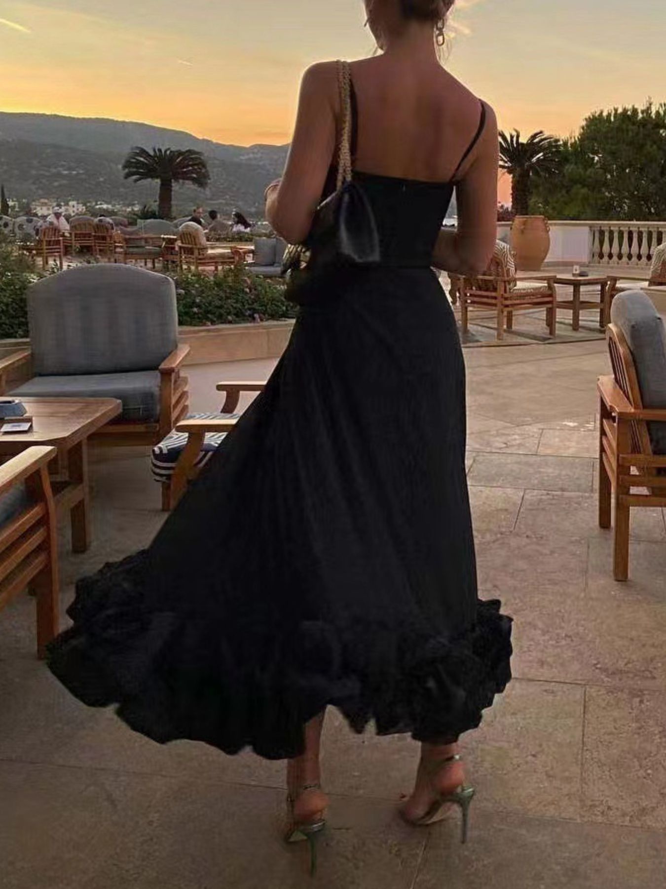 Ruffle Hem Scoop Neck Midi Dress