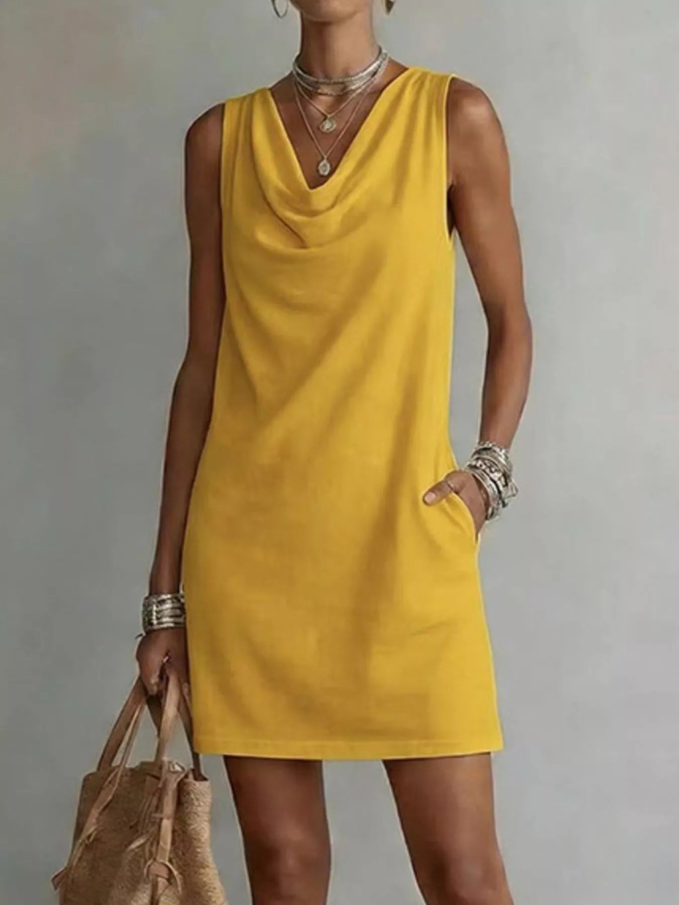 Full Size Sleeveless Cowl Neck Mini Dress Plus Size