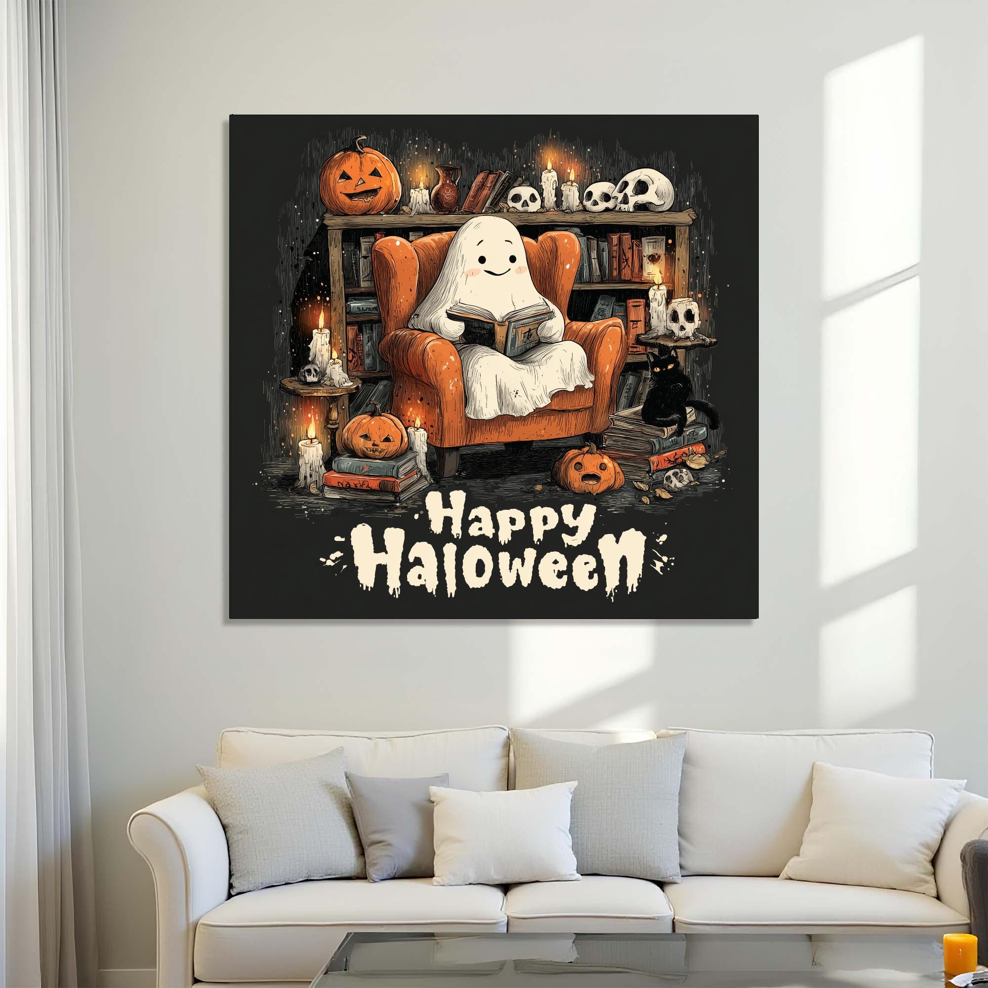 Cute Halloween Ghost Tempered Glass Wall Art | Cozy Spooky Decor