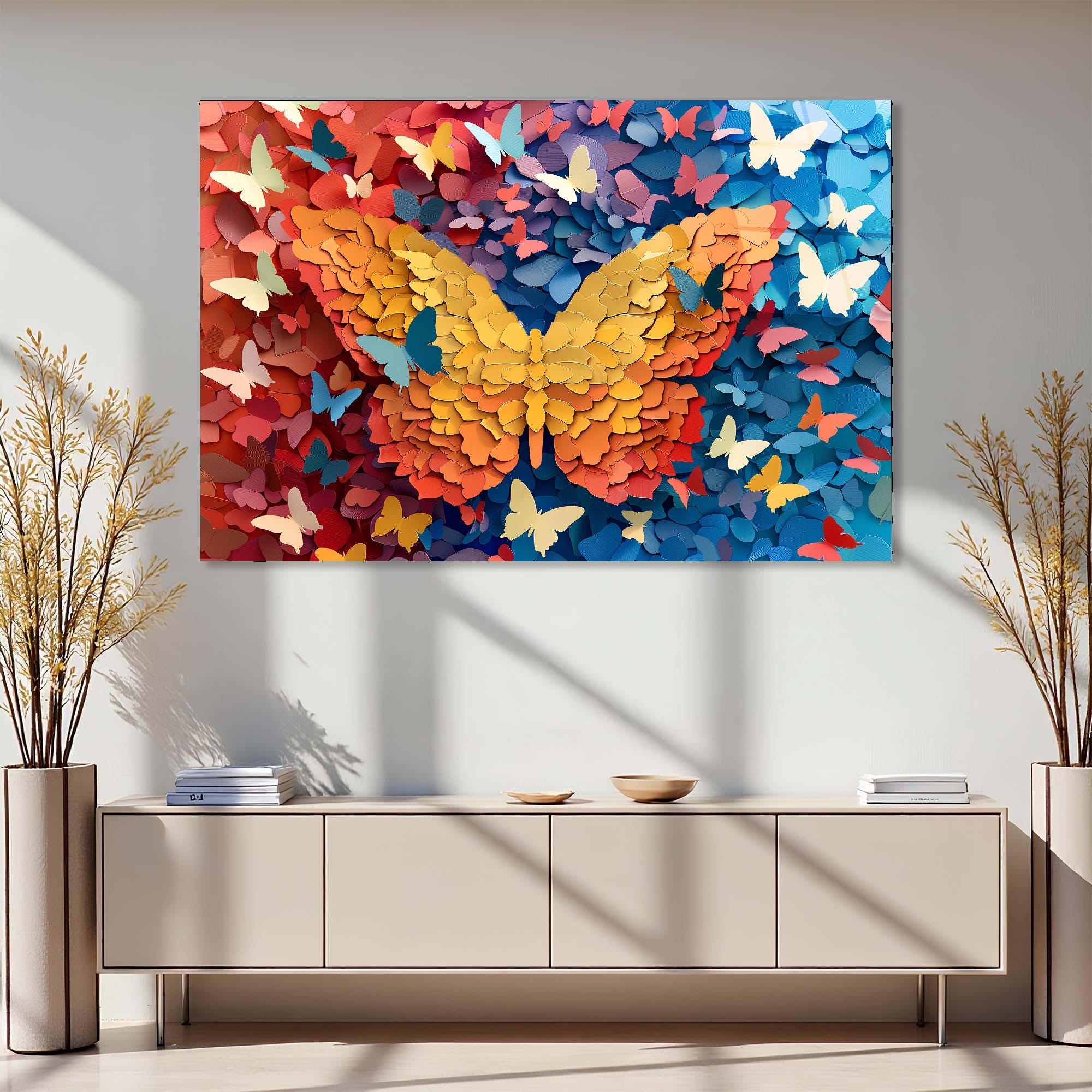Butterfly Glass Wall Art | Paper-Cut Style, Modern Home Decor