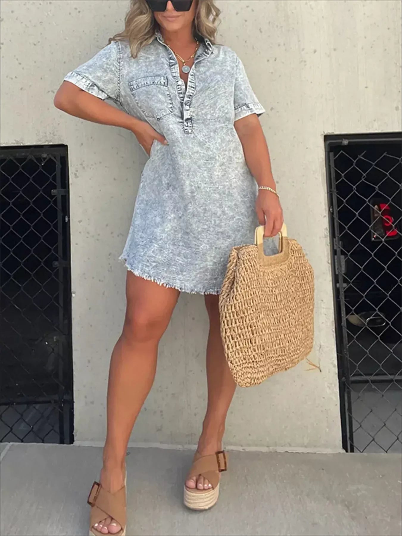 Full Size Raw Hem Short Sleeve Dress Plus Size