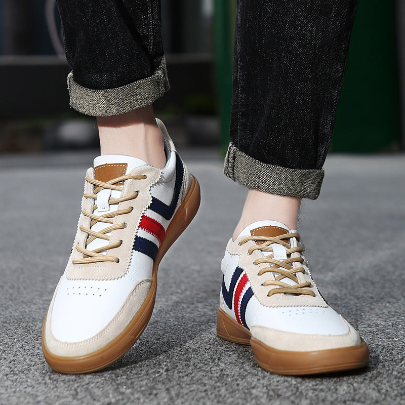 Mens Leather Sneakers With Built-In Height-Boosting Insoles And Tendon-Style Rubber Soles