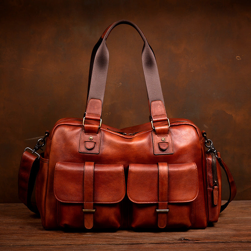 Full-grain Leather Vintage Tote Bag With Large Capacity