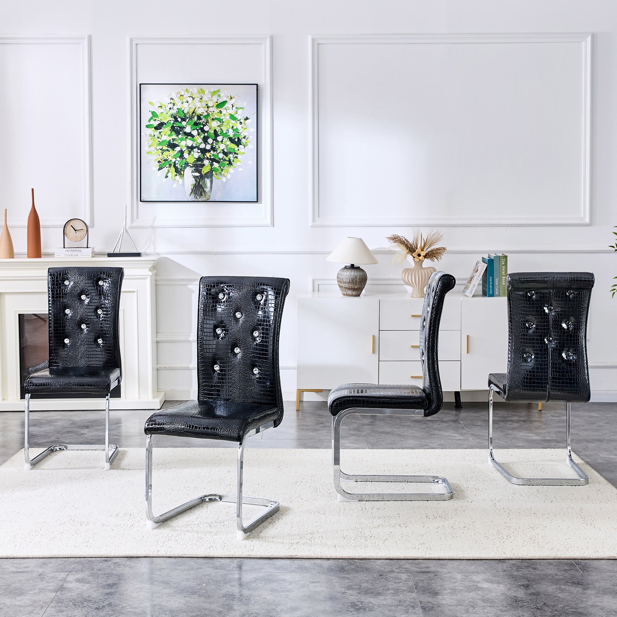 Set of 4 Retro Alligator Skin Upholstered Dining Chairs