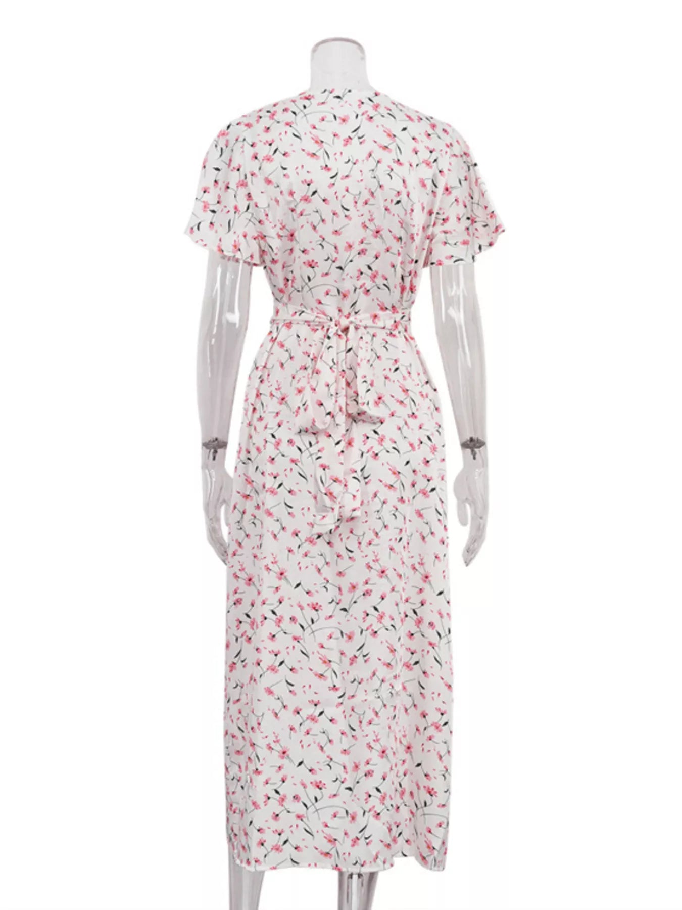 Floral Print V-Neck Flutter Sleeves Midi Dress