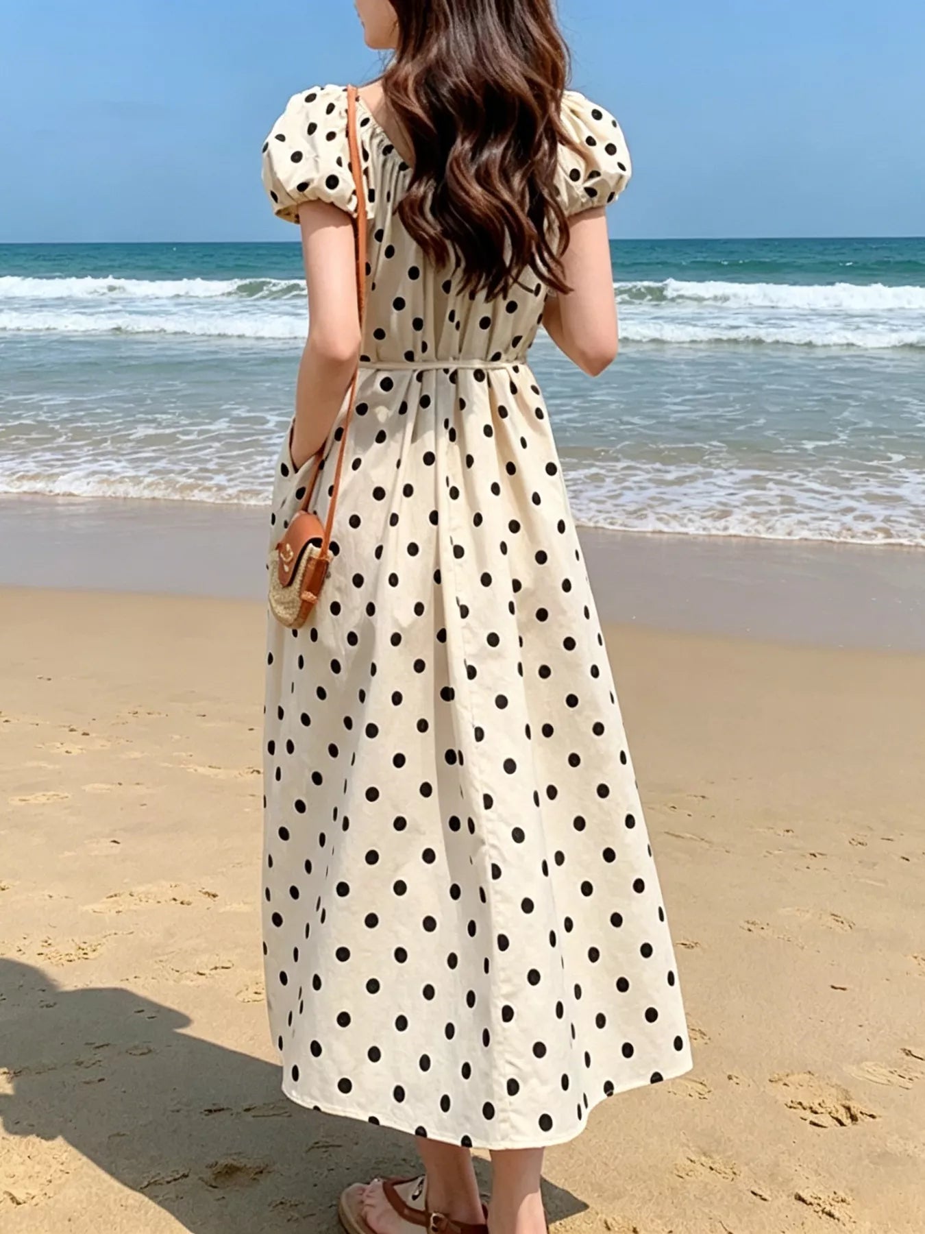Polka Dot Puff Sleeve Midi Dress