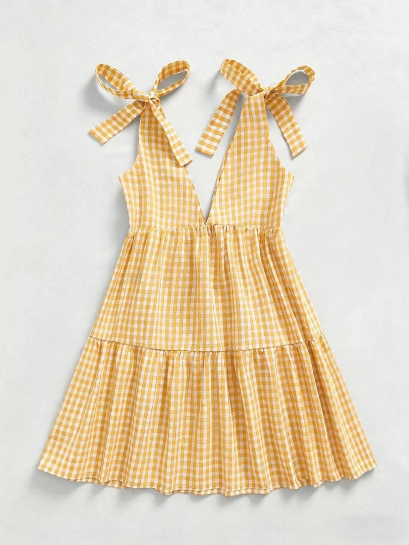 Gingham Tie-Shoulder Mini Dress