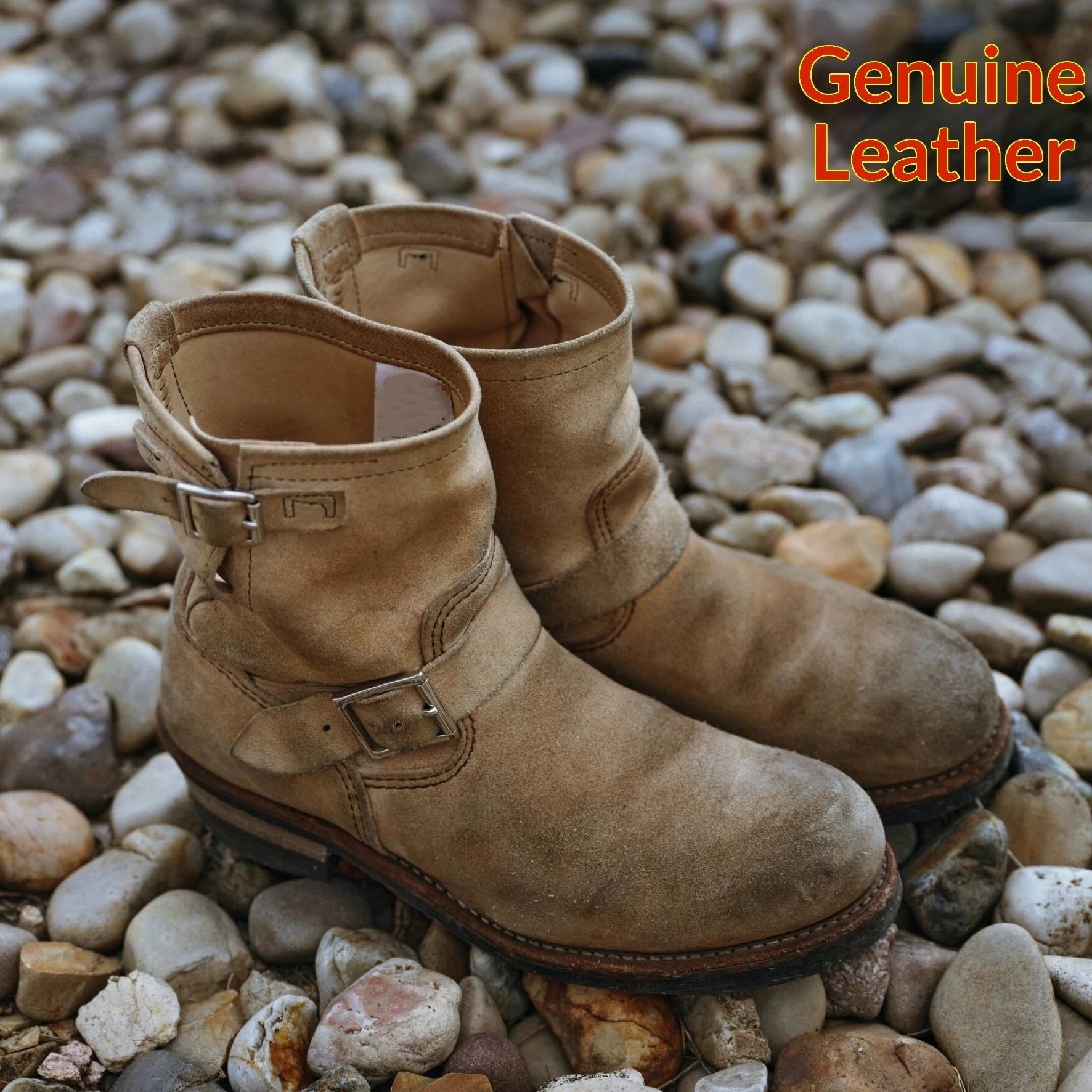 Retro Distressed Leather-buckle Short-shaft Engineer Boots