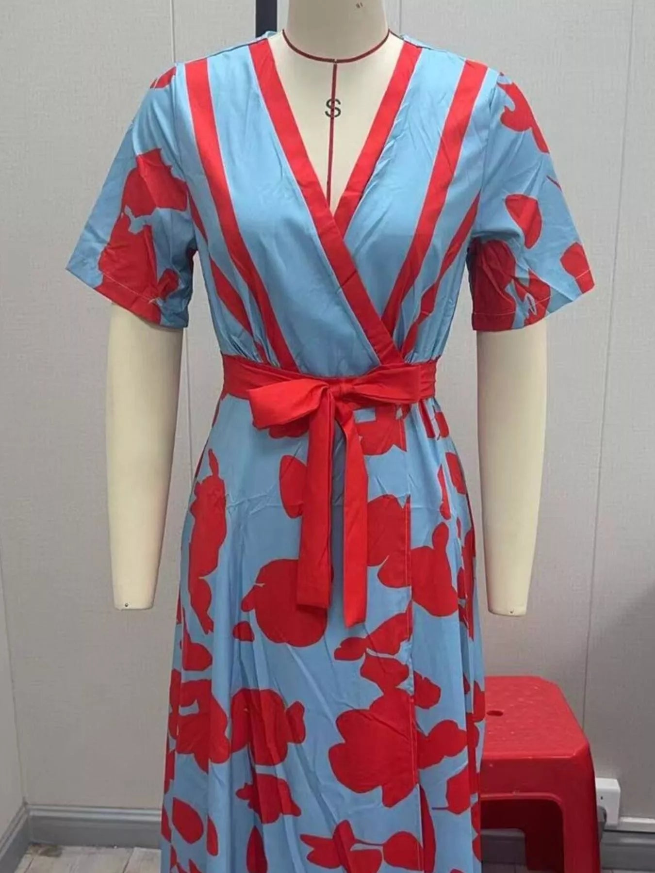 Floral Print Half Sleeve Maxi Dress with Pockets