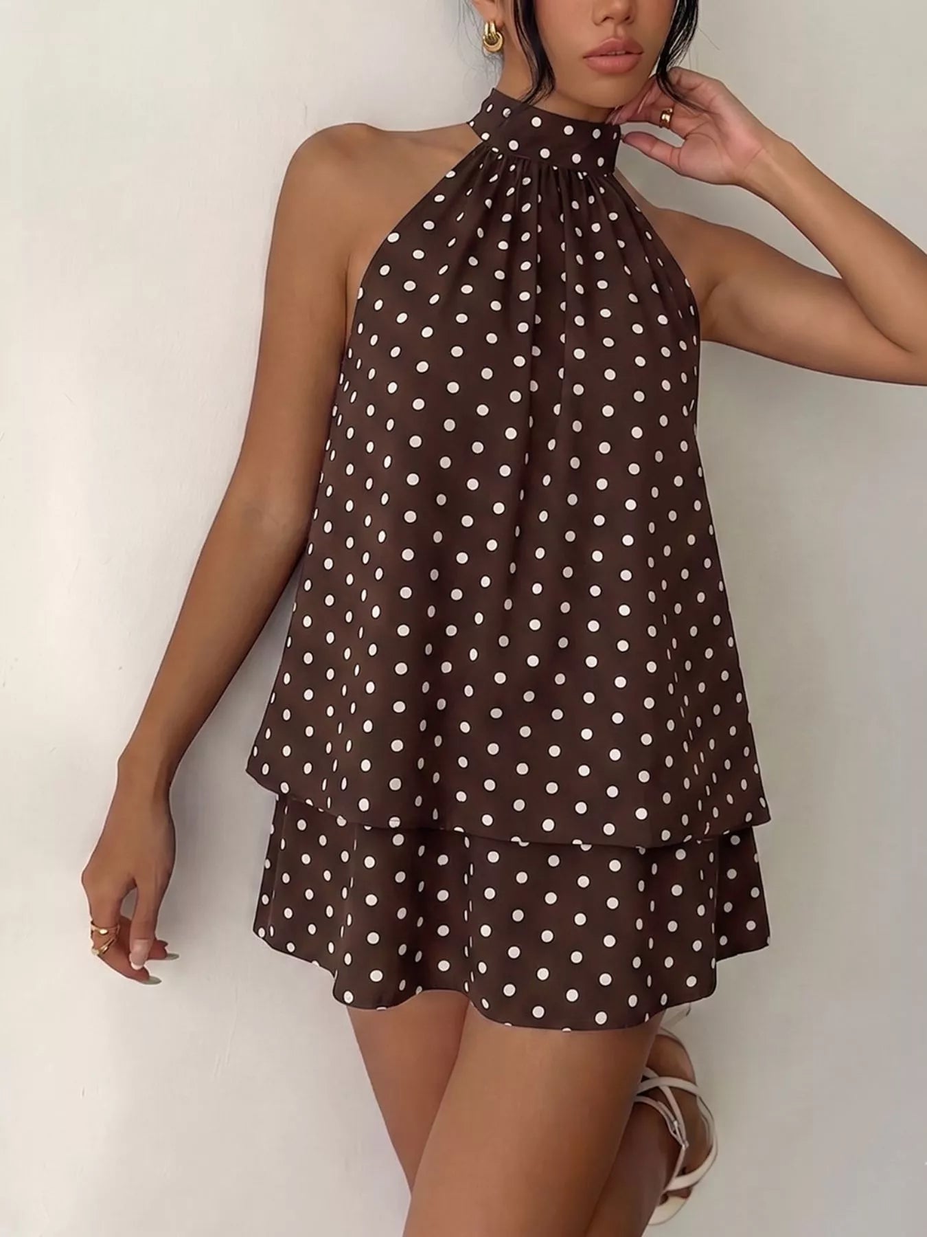 Polka Dot Halter Neck Mini Dress
