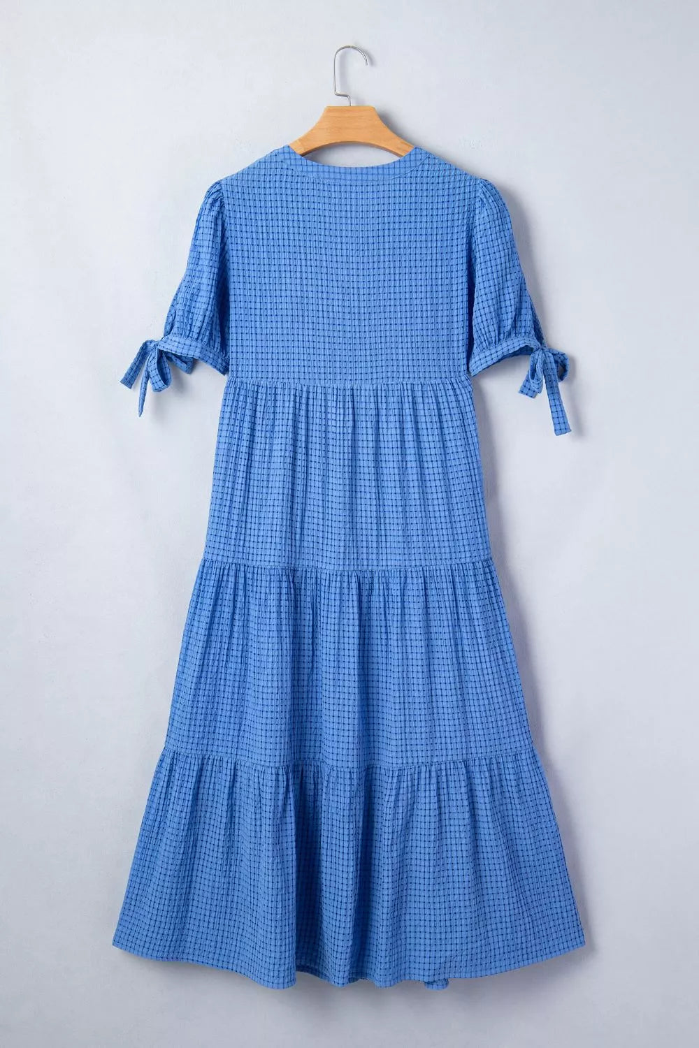 Notched Short Sleeve Tiered Midi Dress