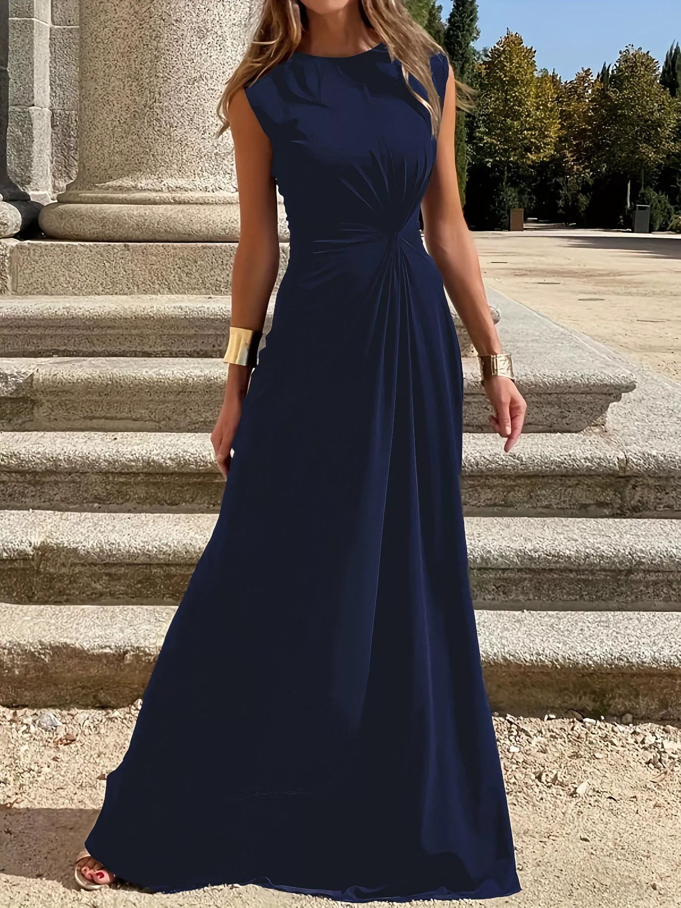 Twisted Round Neck Sleeveless Maxi Dress